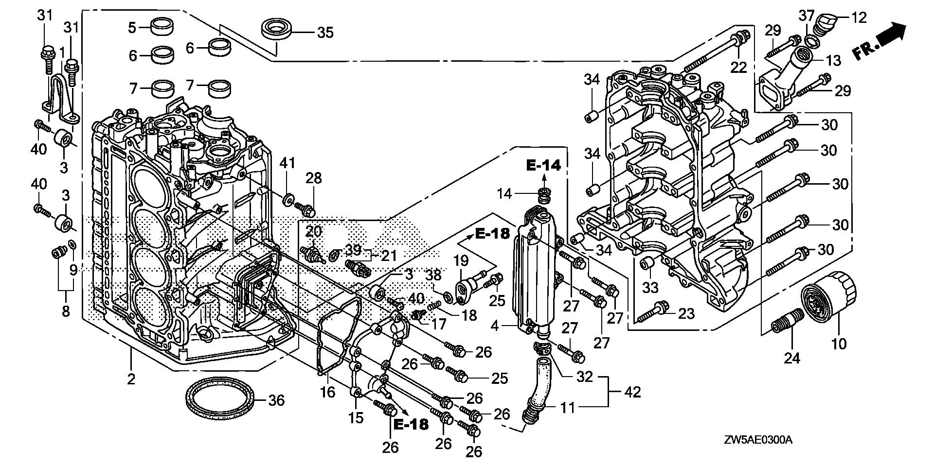 BF115 BF115AK0 cylinder block exploded parts diagram with numbered part references