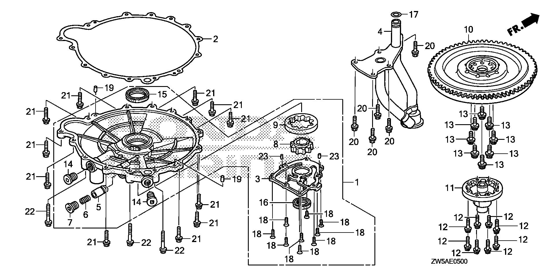 BF115 BF115AK0 oil pump - exhaust pipe exploded parts diagram with numbered part references