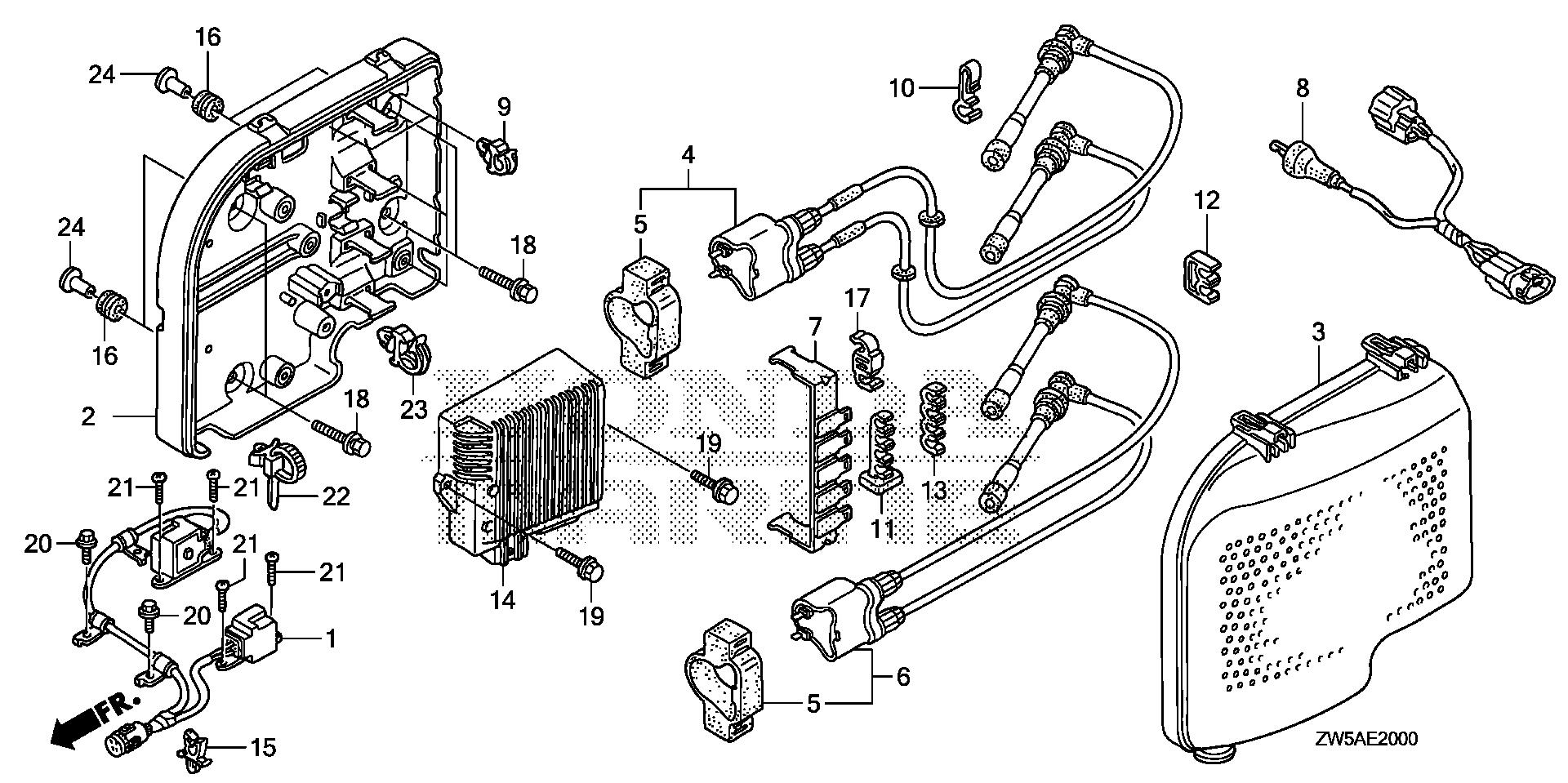 BF115 BF115AK0 ignition coil - c.d.i. unit exploded parts diagram with numbered part references