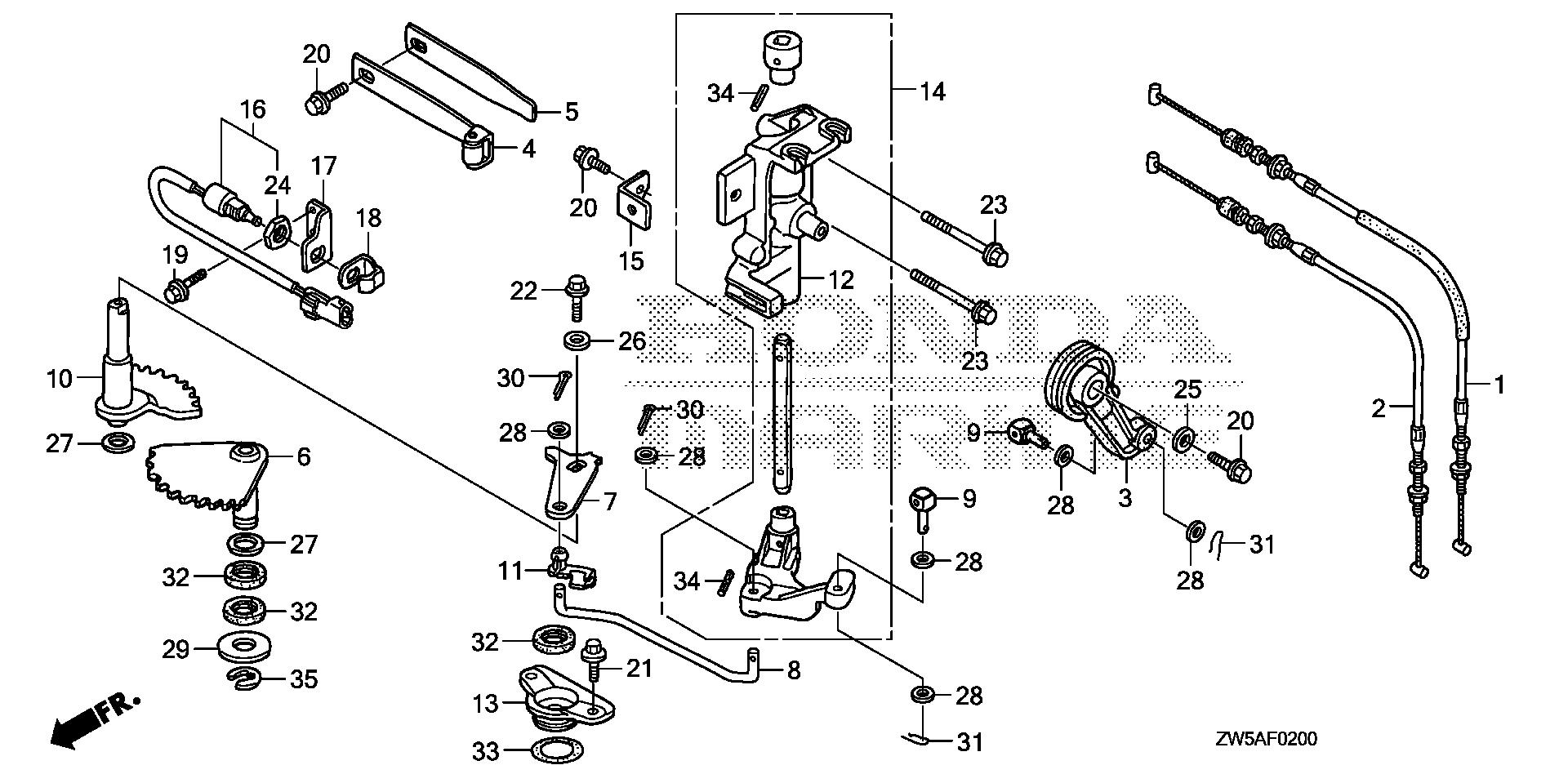 BF115 BF115AK0 shift shaft exploded parts diagram with numbered part references