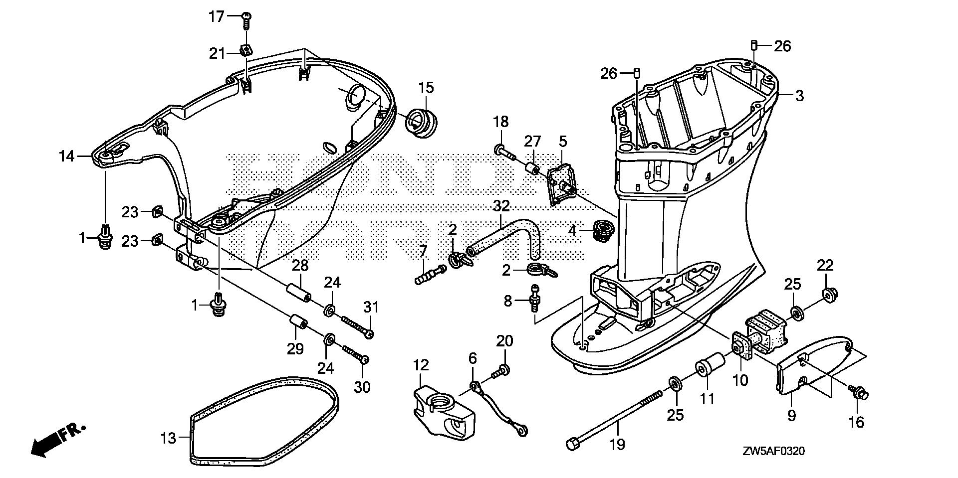 BF115 BF115AK0 extension case exploded parts diagram with numbered part references