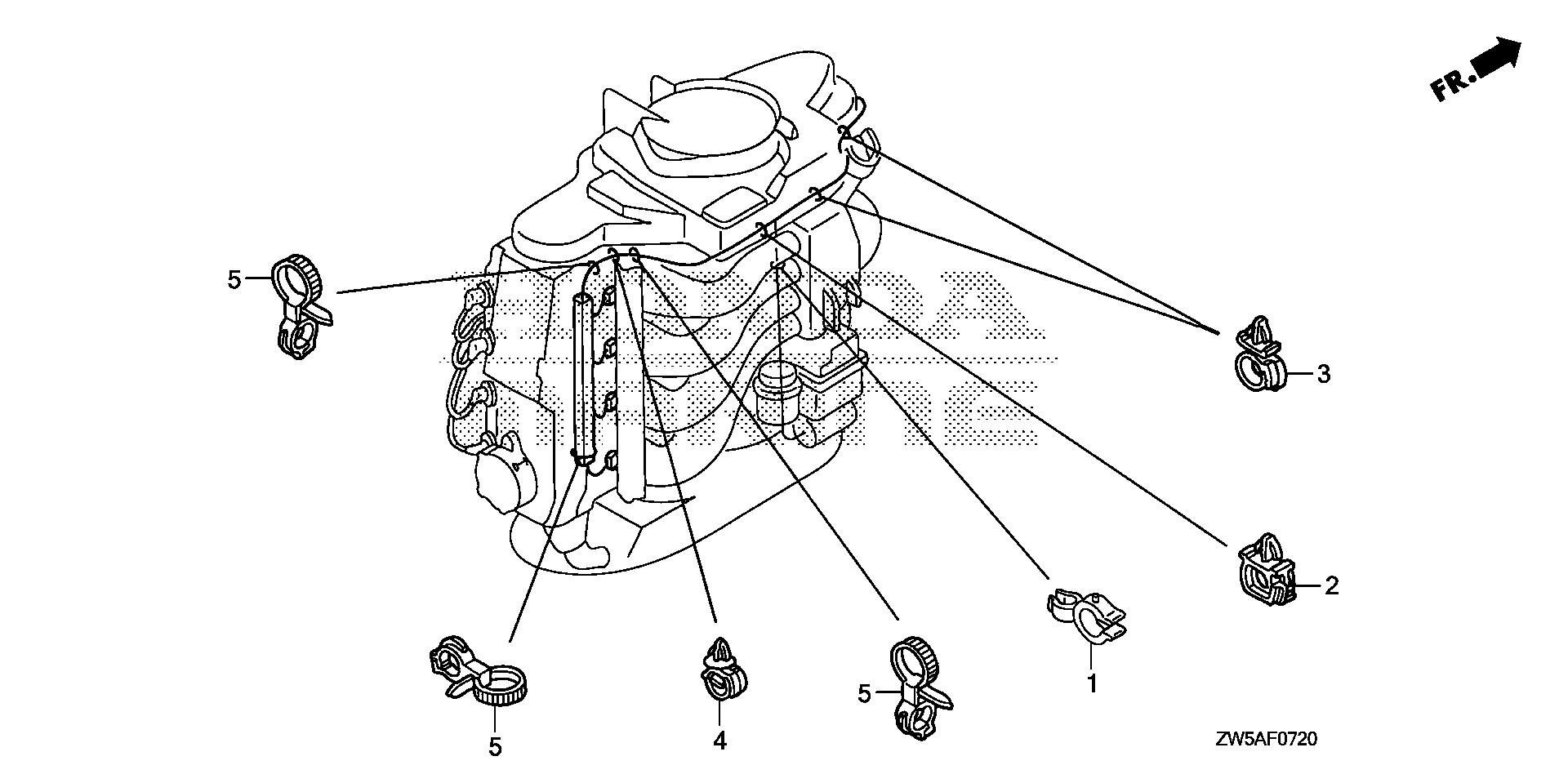 BF115 BF115AK0 clamp (hose side) exploded parts diagram with numbered part references