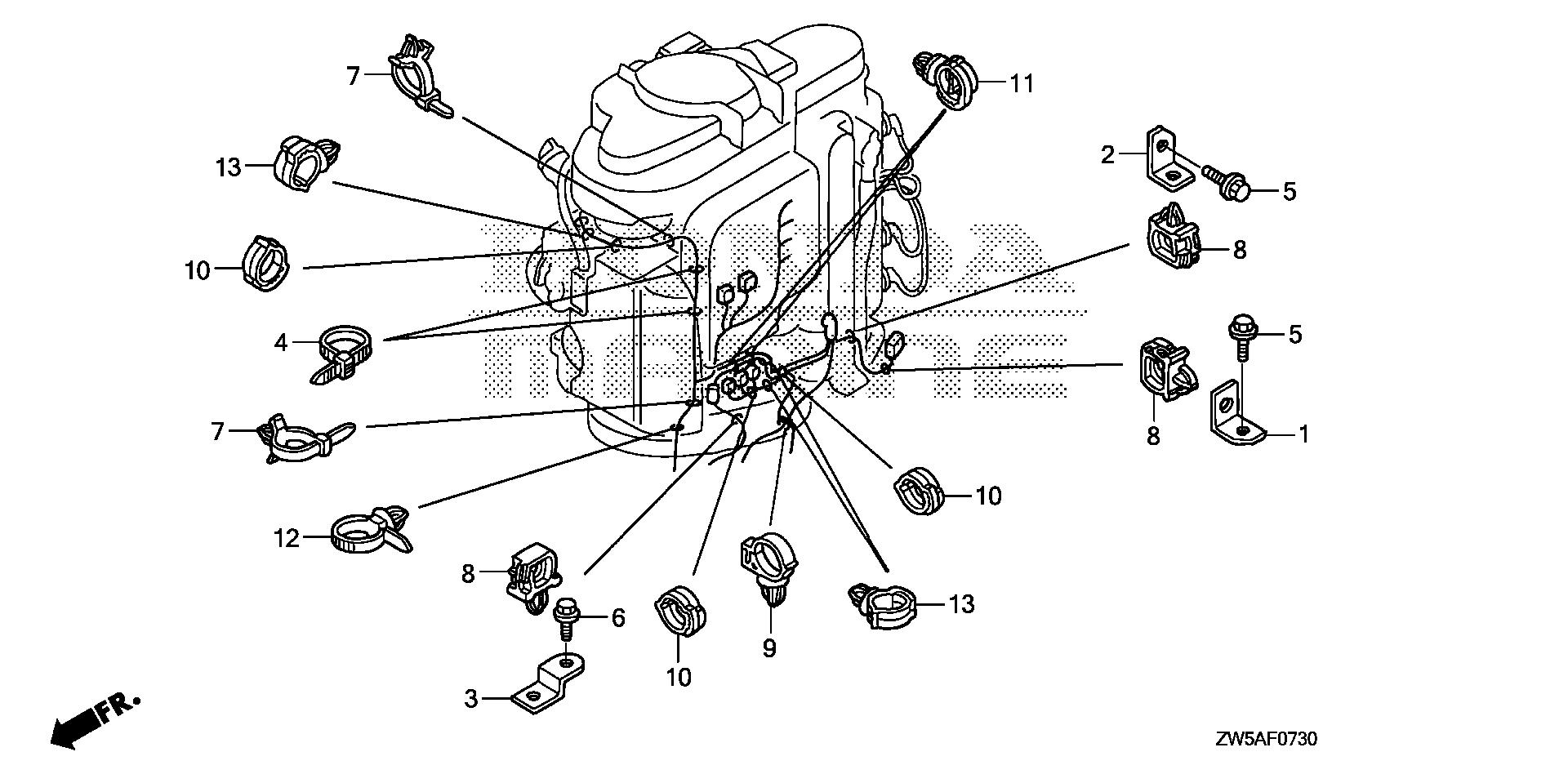 BF115 BF115AK0 clamp (fuse side) exploded parts diagram with numbered part references