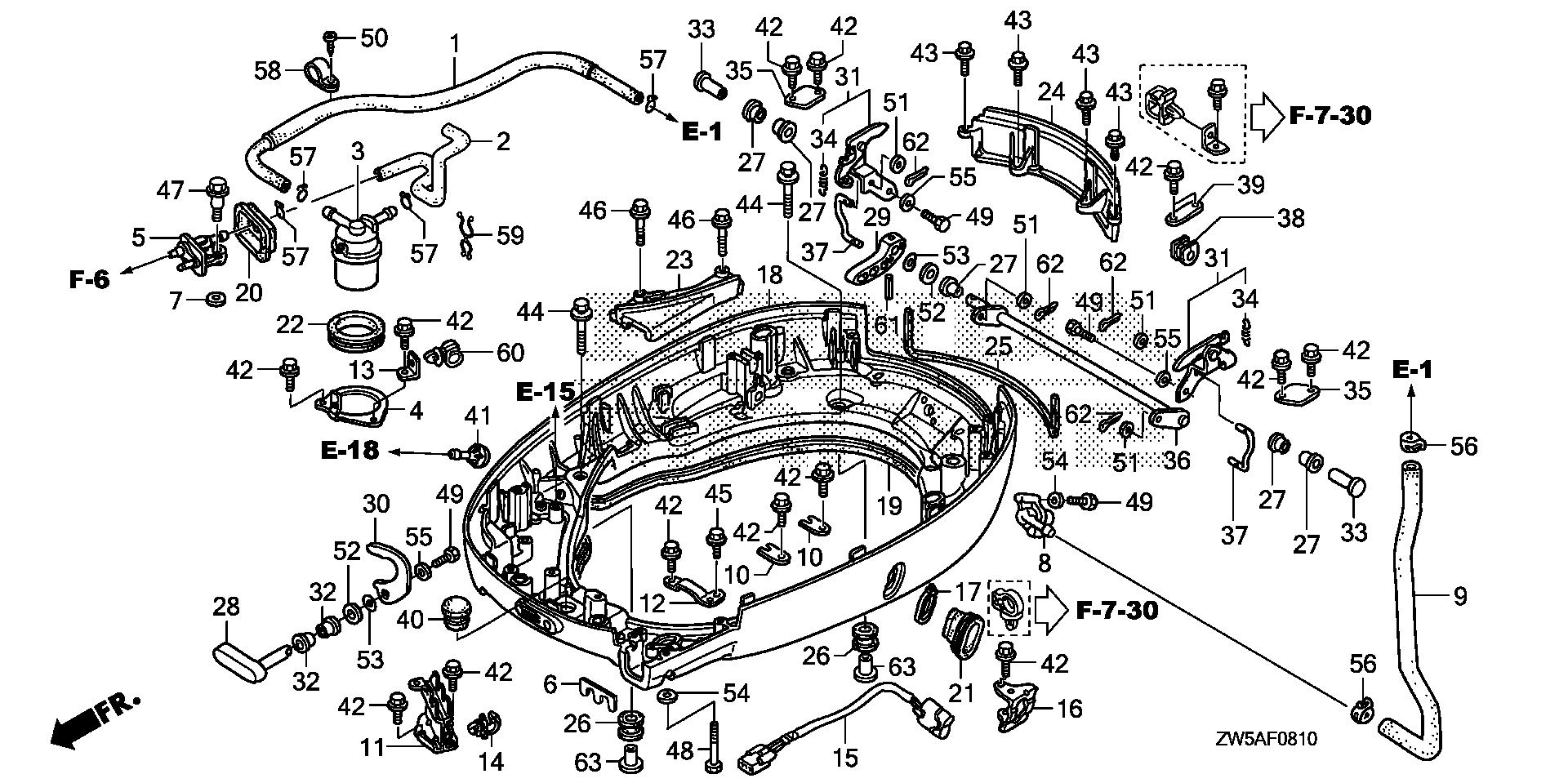 BF115 BF115AK0 lower case exploded parts diagram with numbered part references