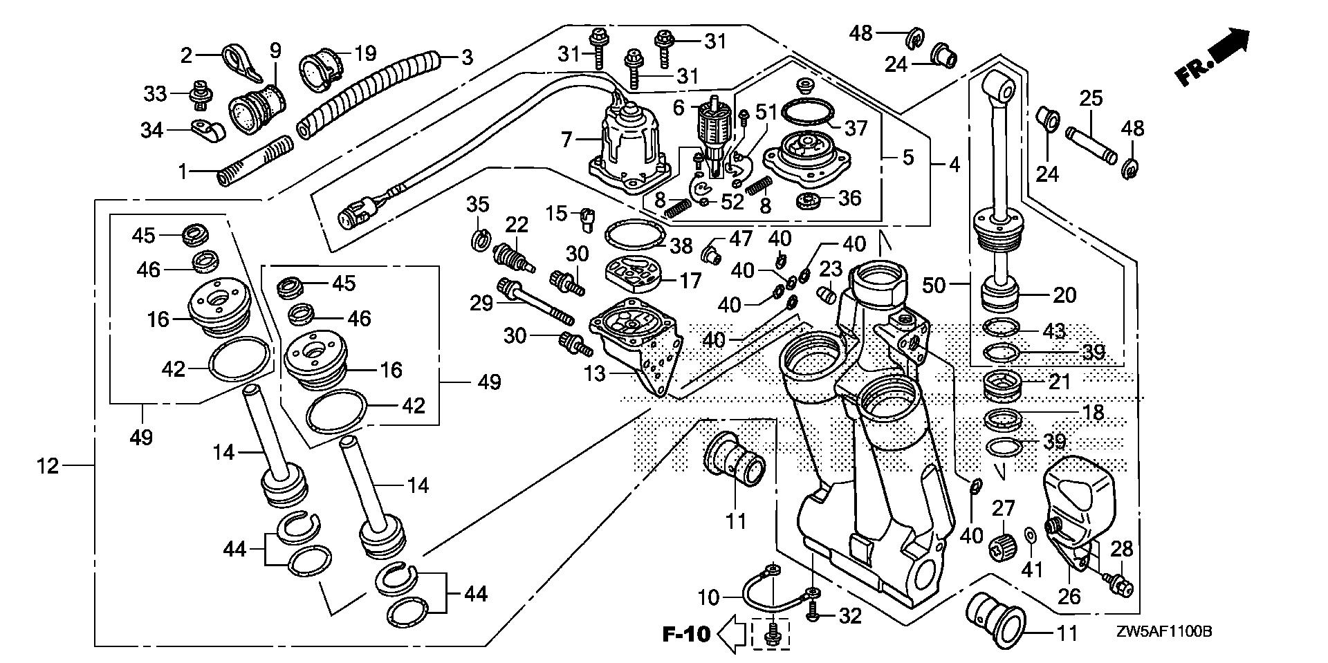 BF115 BF115AK0 power trim-tilt exploded parts diagram with numbered part references