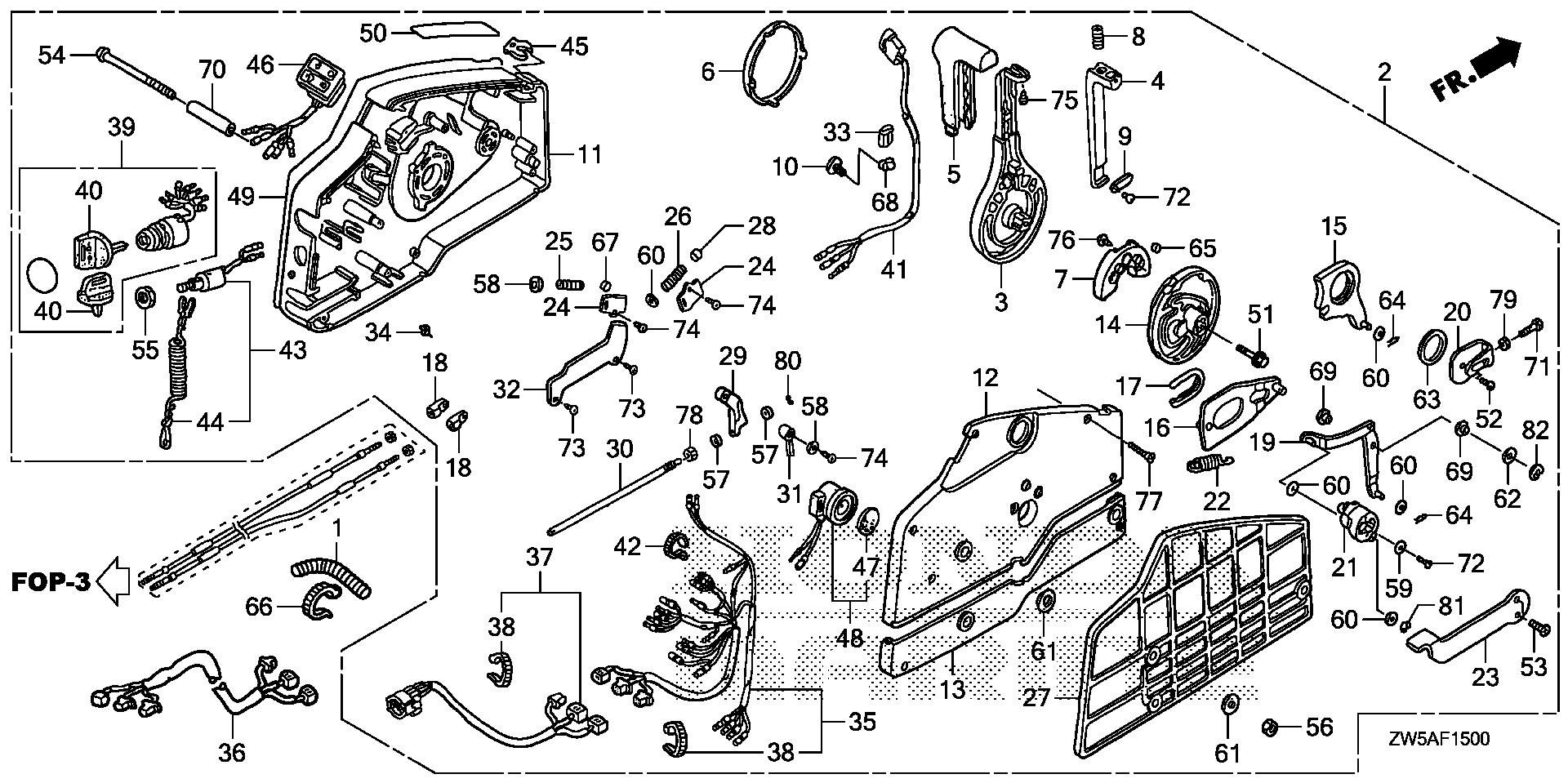 BF115 BF115AK0 remote control (hi-lex)  (handle cap = gray) exploded parts diagram with numbered part references