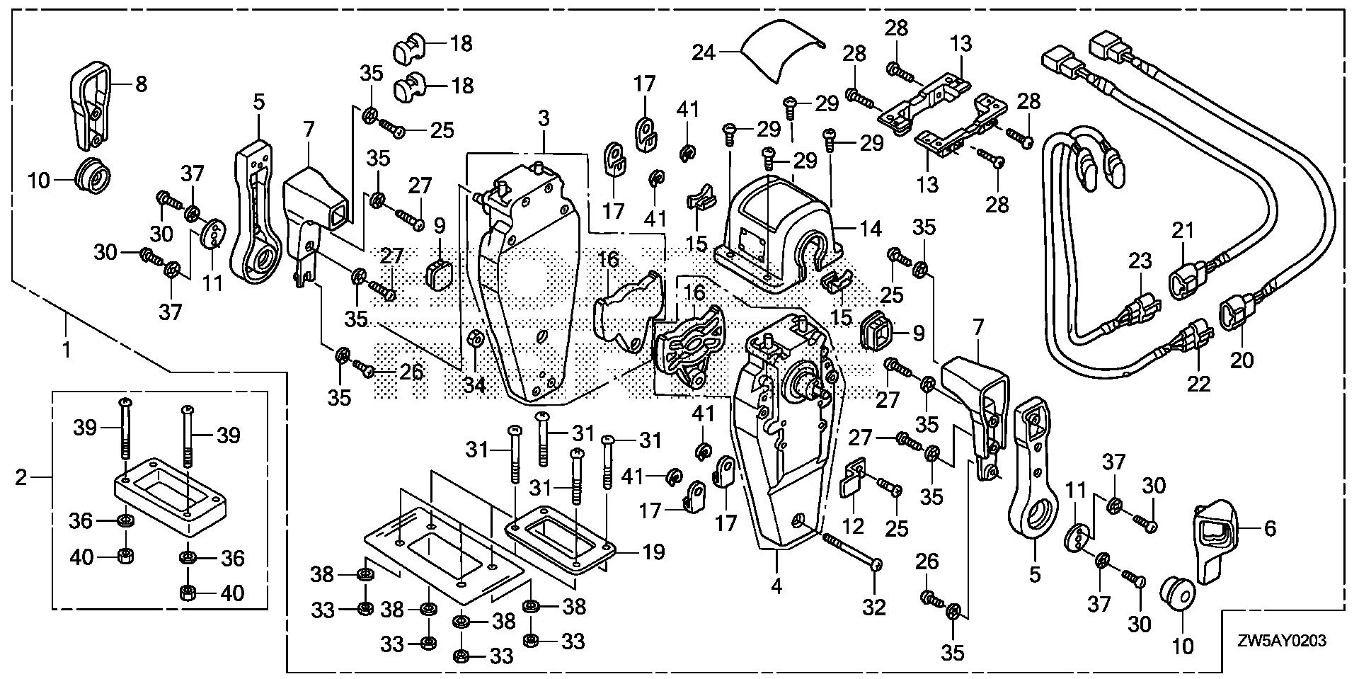 BF115 BF115AK0 remote control (top mount dual type) (l.) exploded parts diagram with numbered part references