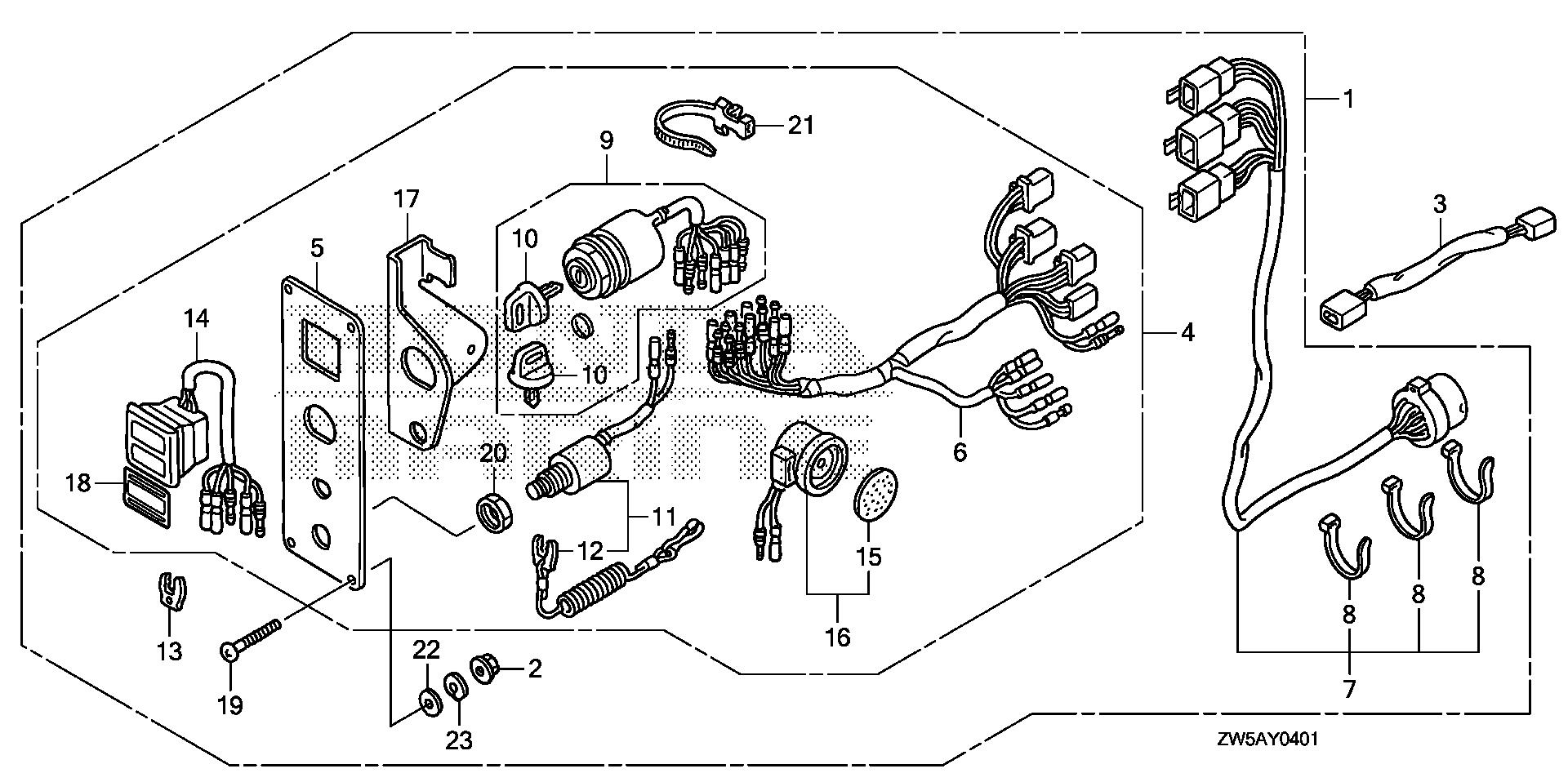 BF115 BF115AK0 switch panel kit exploded parts diagram with numbered part references