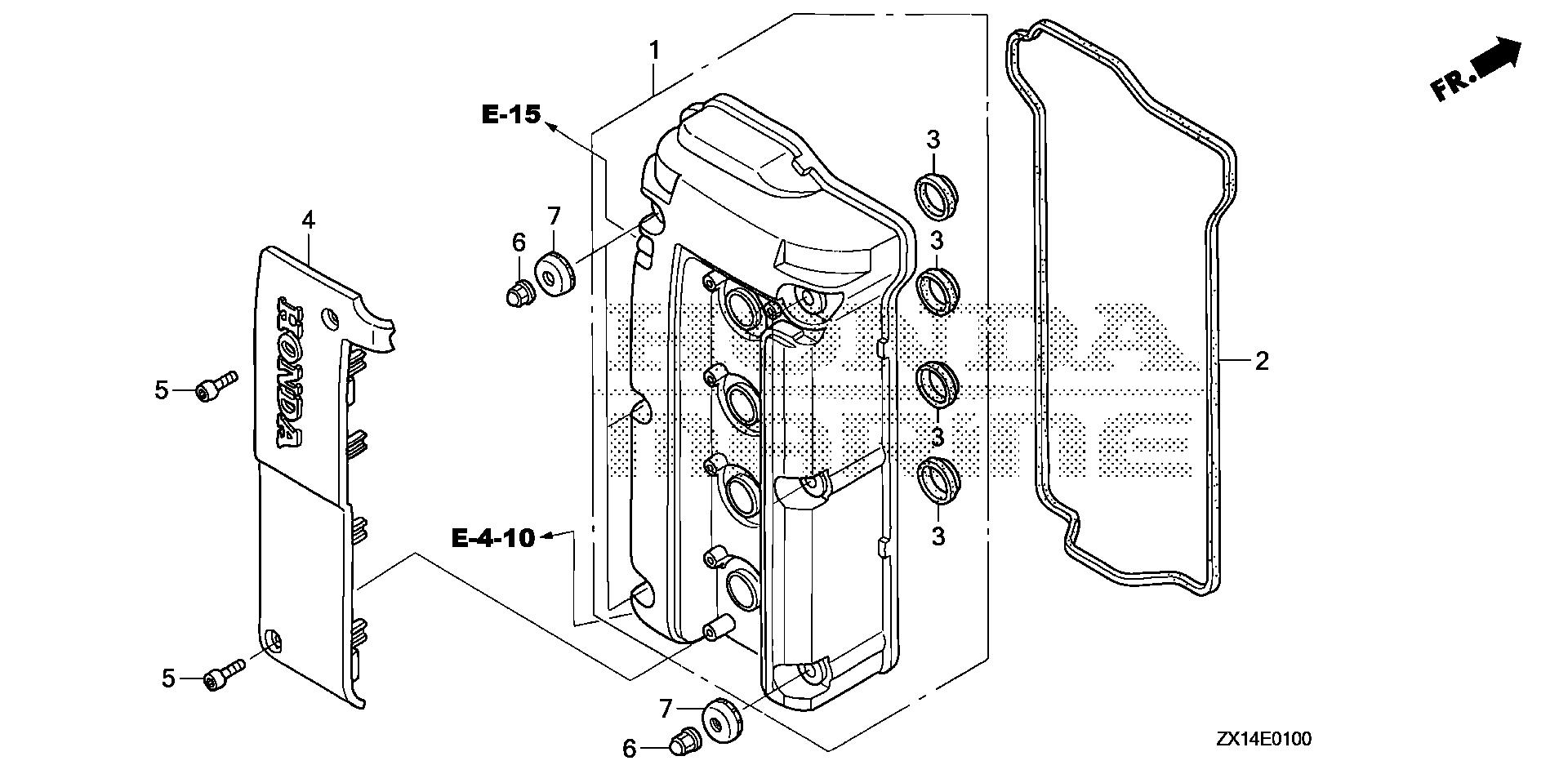 BF115 BF115D cylinder head cover exploded parts diagram with numbered part references