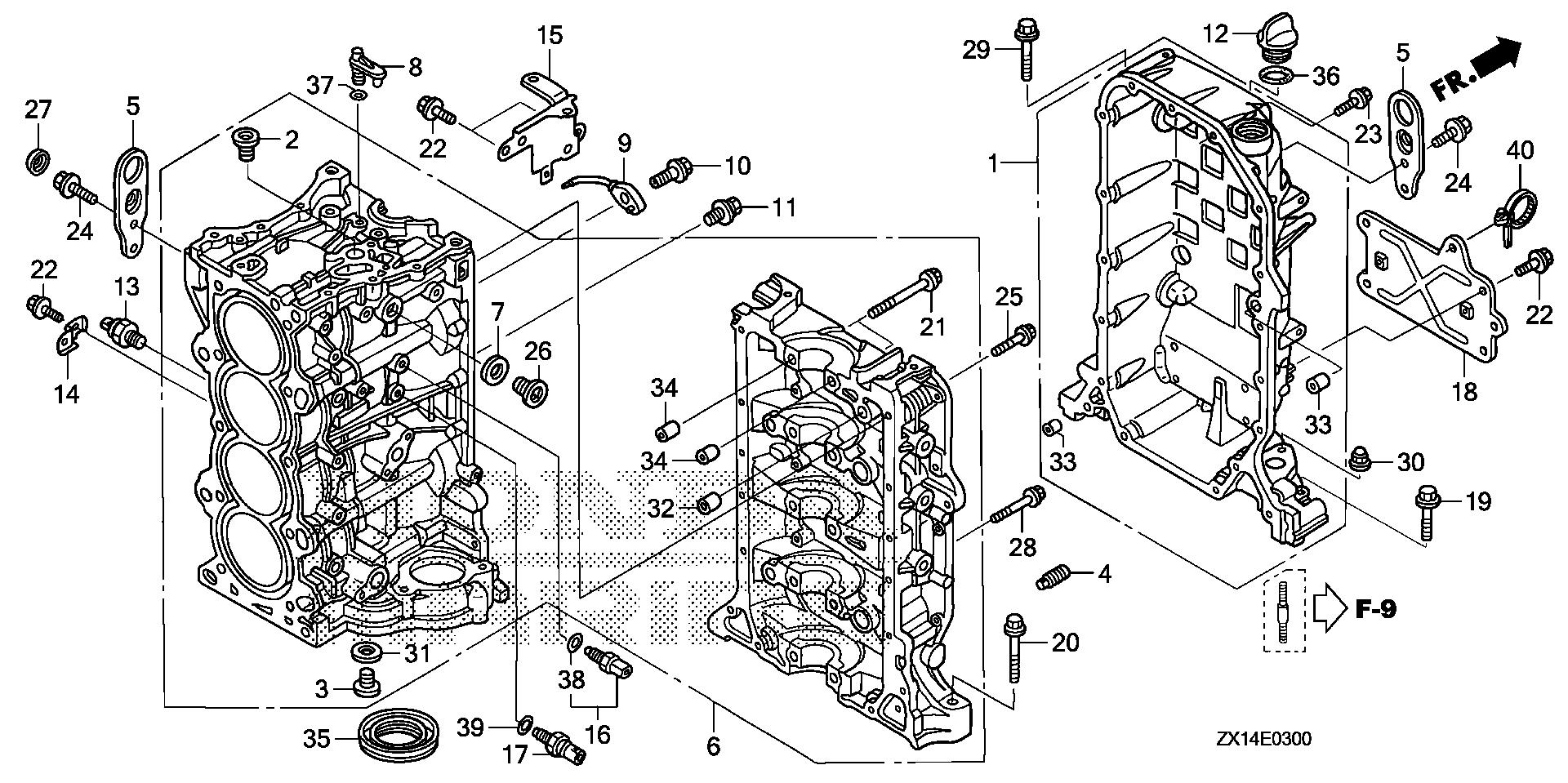 BF115 BF115D cylinder block exploded parts diagram with numbered part references