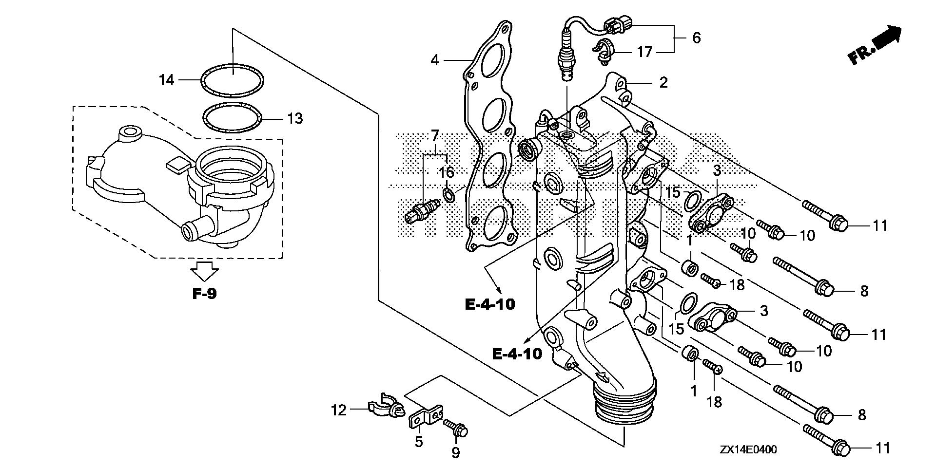BF115 BF115D exhaust pipe exploded parts diagram with numbered part references