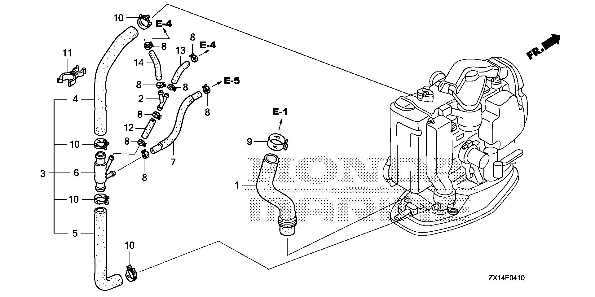 BF115 BF115D water hose exploded parts diagram with numbered part references