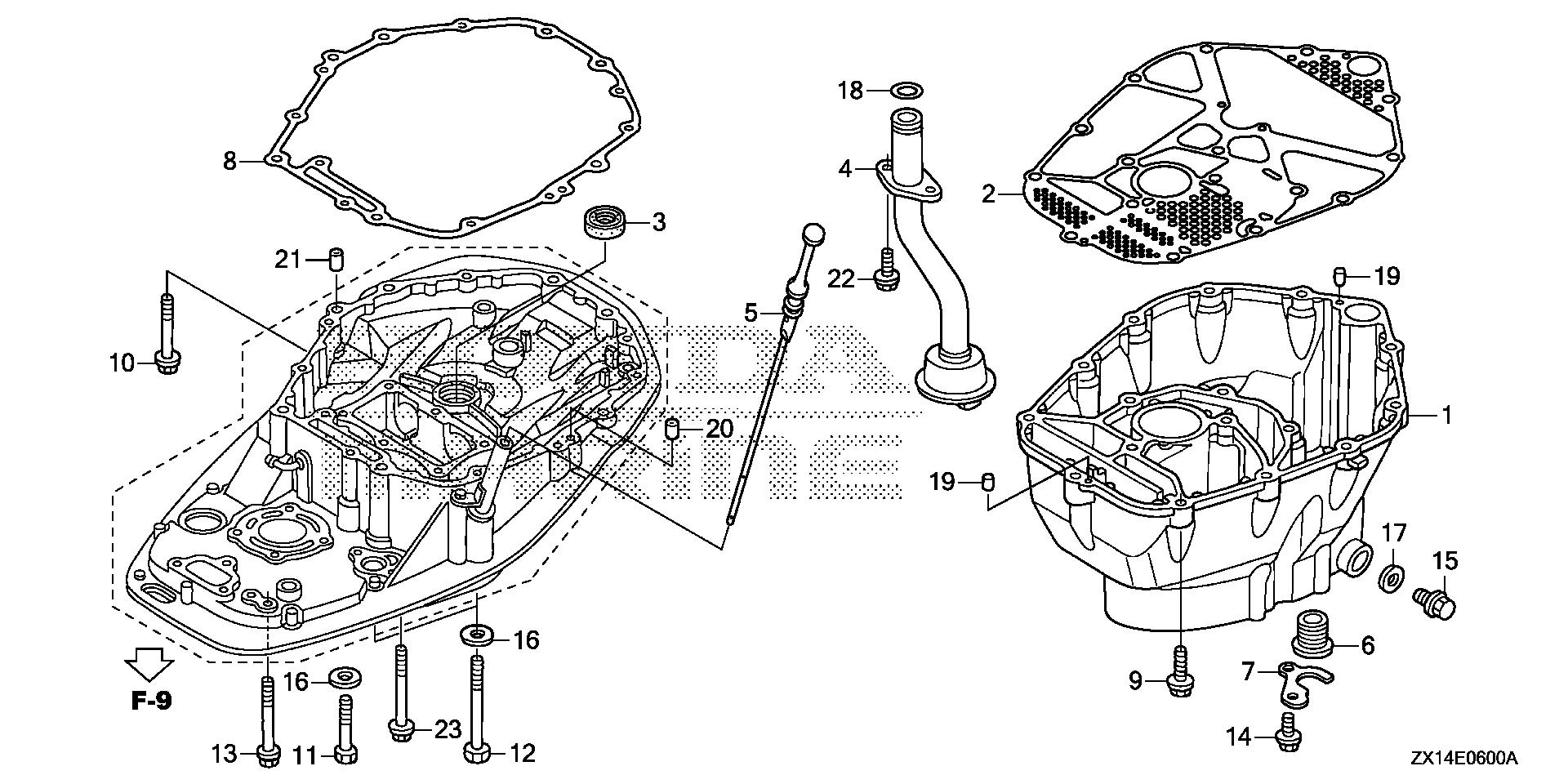 BF115 BF115D oil pan exploded parts diagram with numbered part references