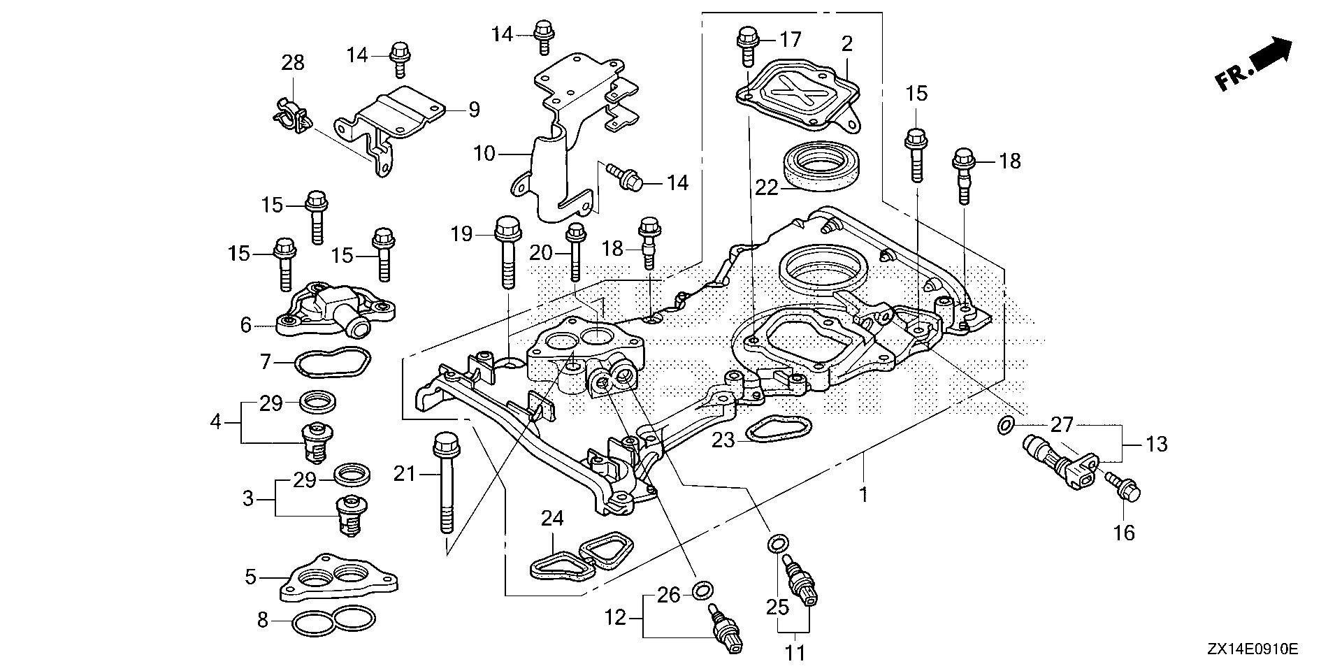 BF115 BF115D chain case - thermostat exploded parts diagram with numbered part references