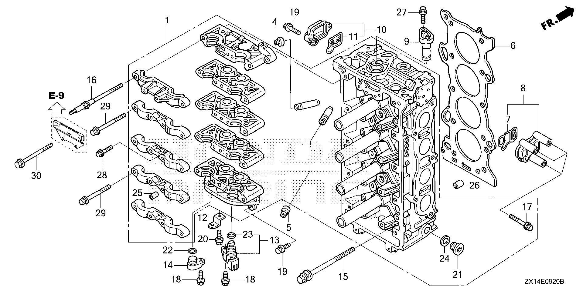 BF115 BF115D cylinder head exploded parts diagram with numbered part references