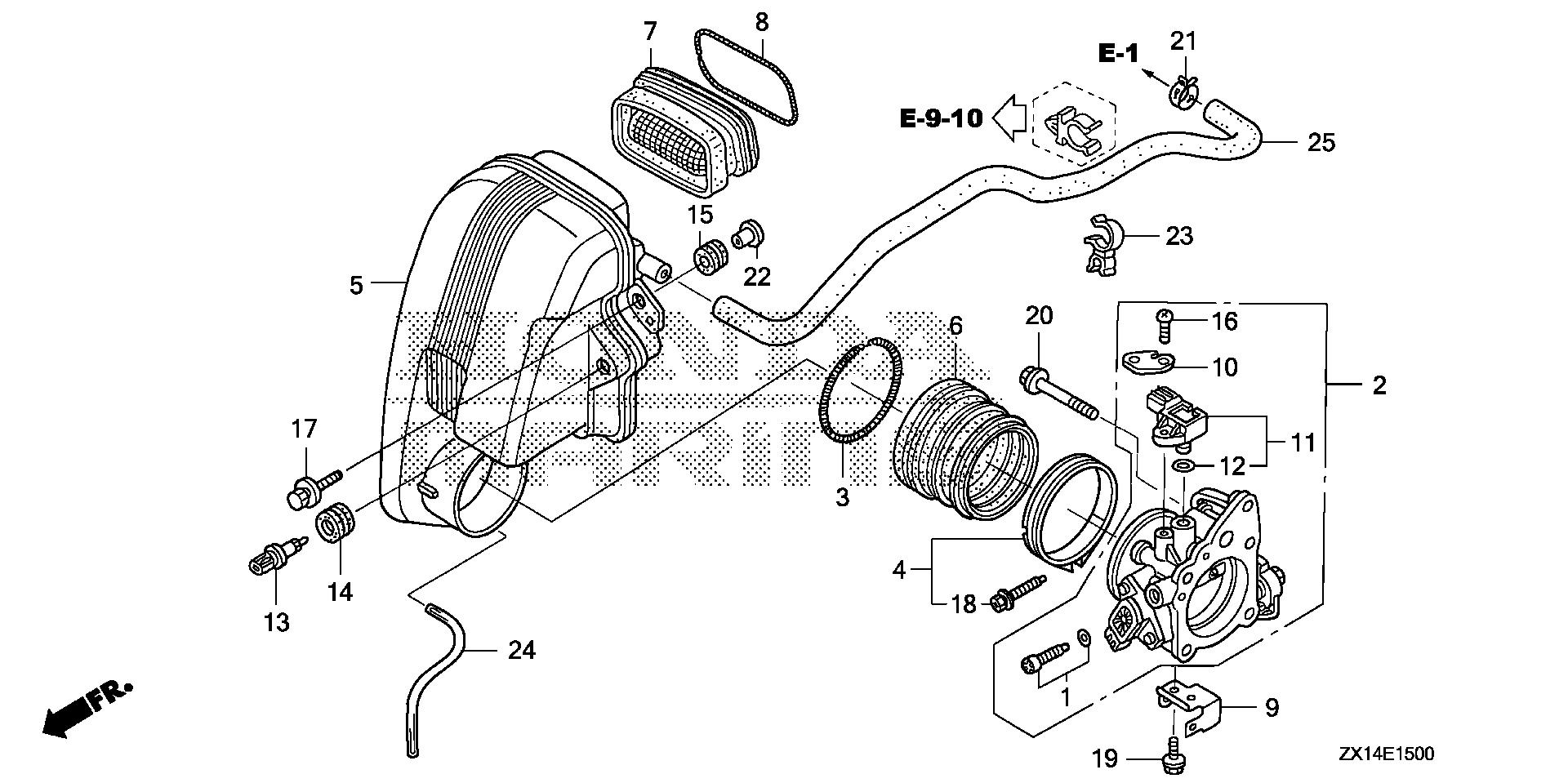 BF115 BF115D throttle body exploded parts diagram with numbered part references