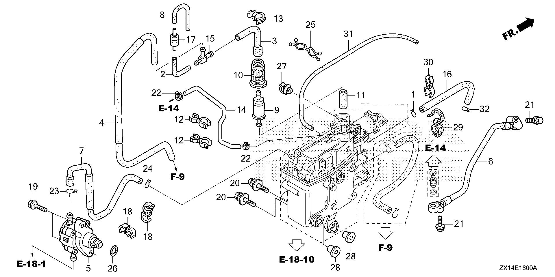 BF115 BF115D fuel pump - fuel hose exploded parts diagram with numbered part references
