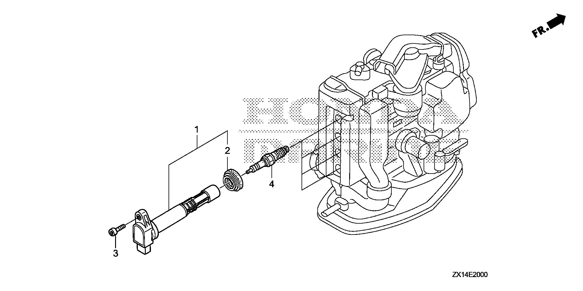 BF115 BF115D ignition coil - spark plug exploded parts diagram with numbered part references