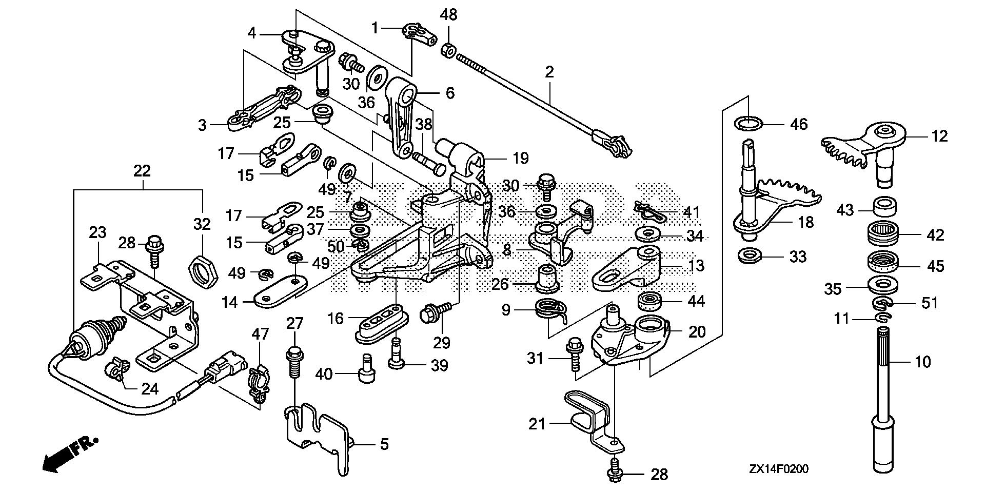 BF115 BF115D shift shaft exploded parts diagram with numbered part references