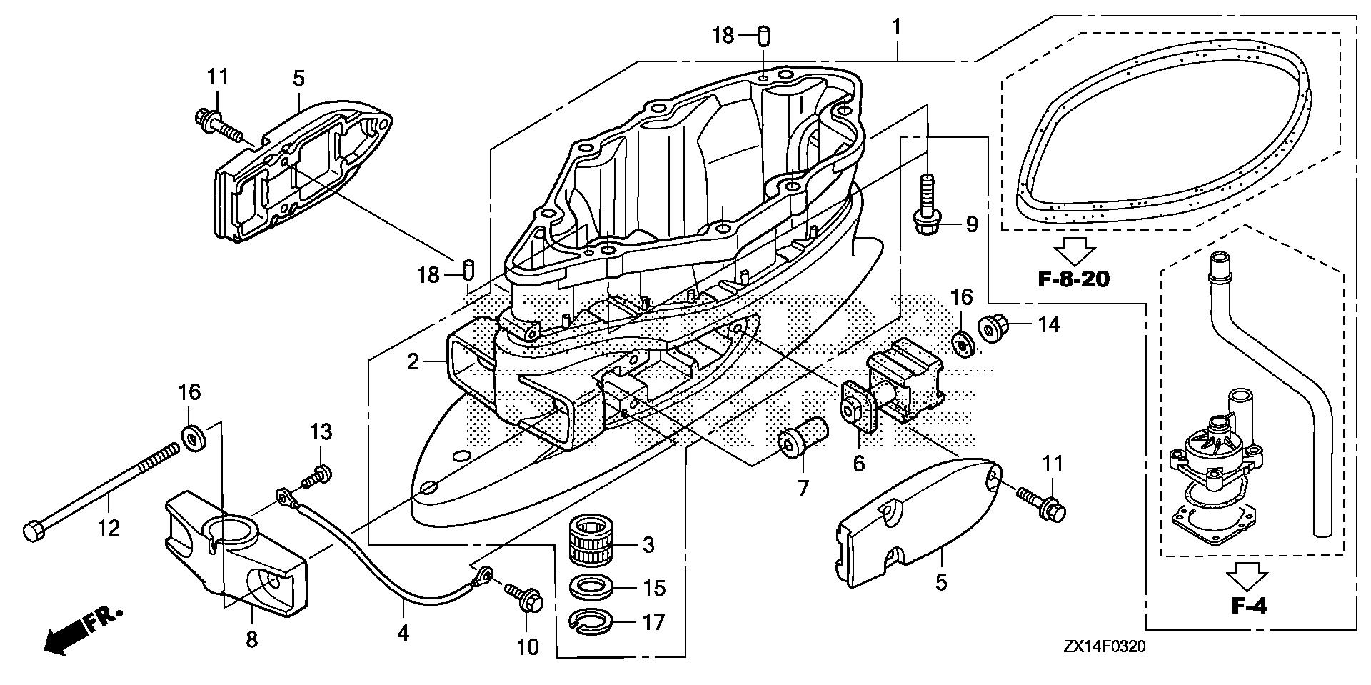 BF115 BF115D extension case exploded parts diagram with numbered part references