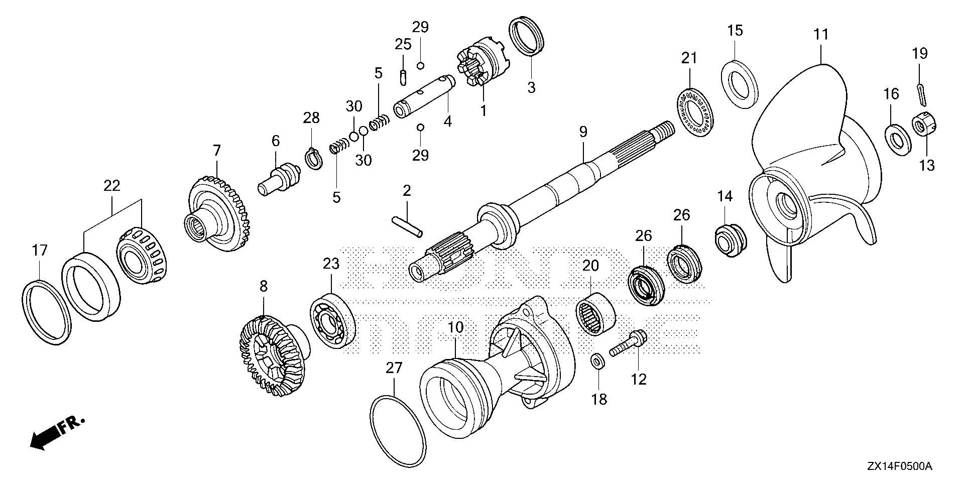 BF115 BF115D propeller shaft - propeller (la/lc/xa/xc) exploded parts diagram with numbered part references