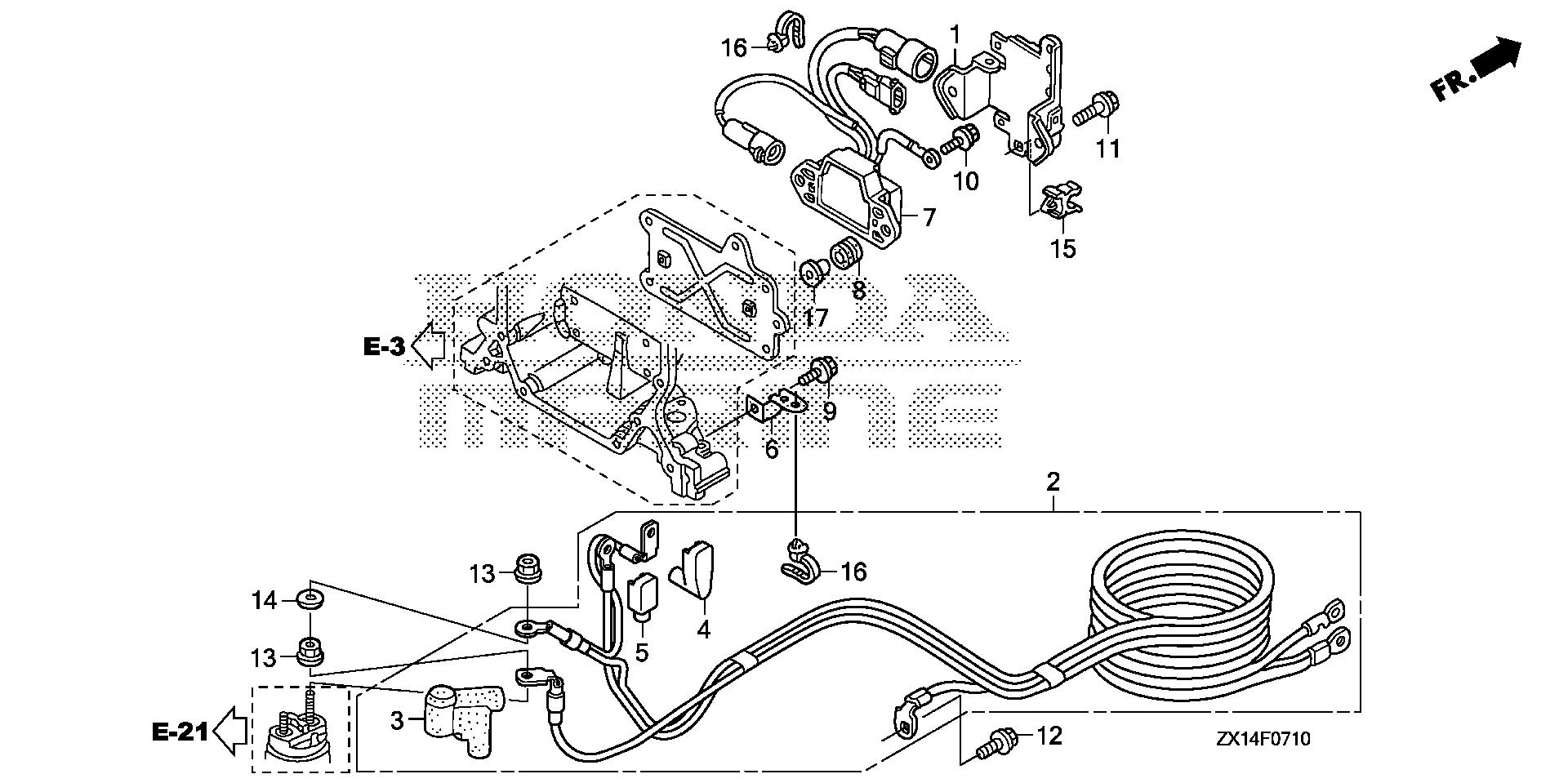 BF115 BF115D starter cable exploded parts diagram with numbered part references