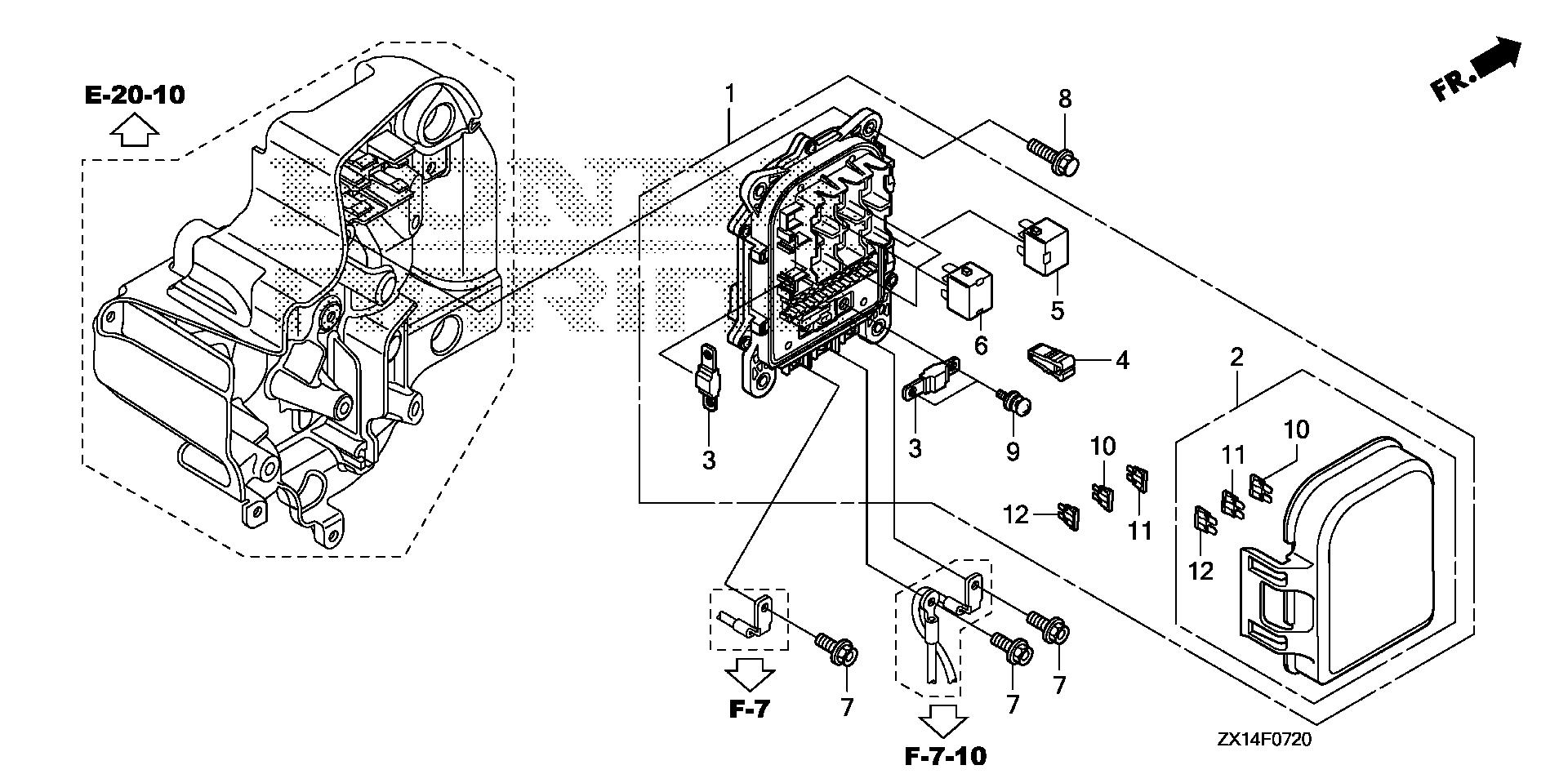 BF115 BF115D fuse box - relay exploded parts diagram with numbered part references