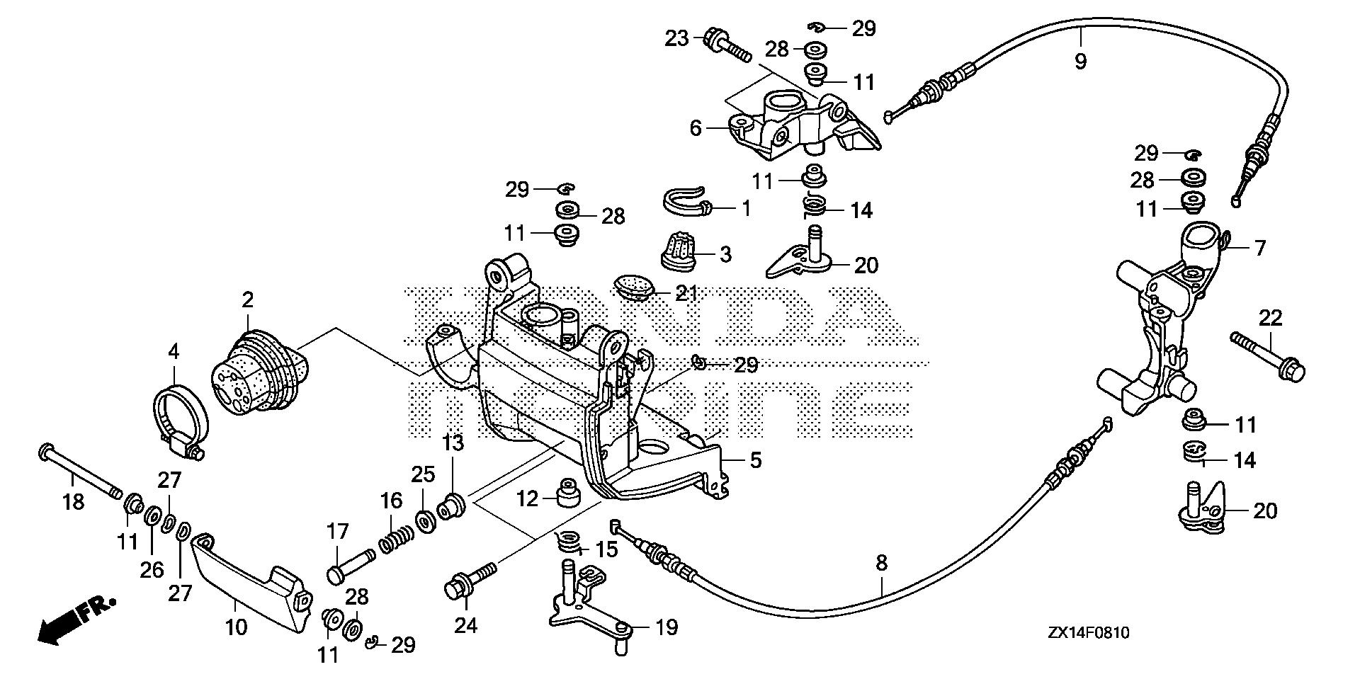BF115 BF115D front cover bracket - front lock exploded parts diagram with numbered part references