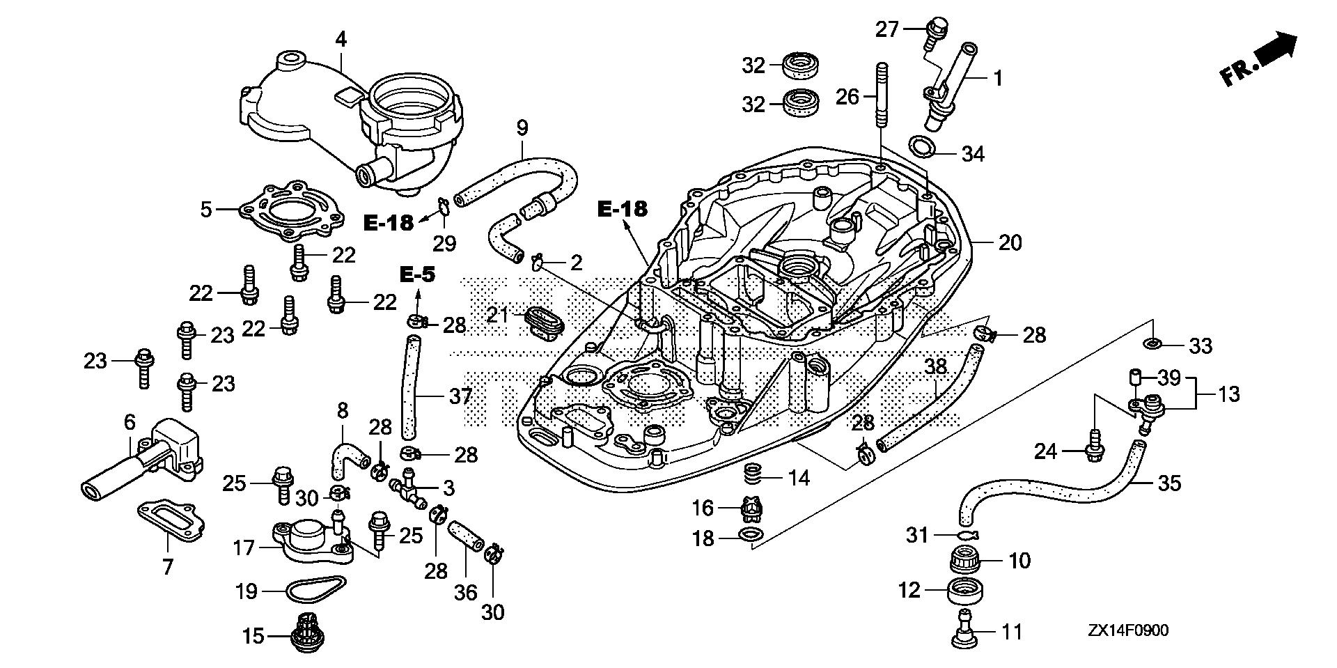BF115 BF115D mount case exploded parts diagram with numbered part references