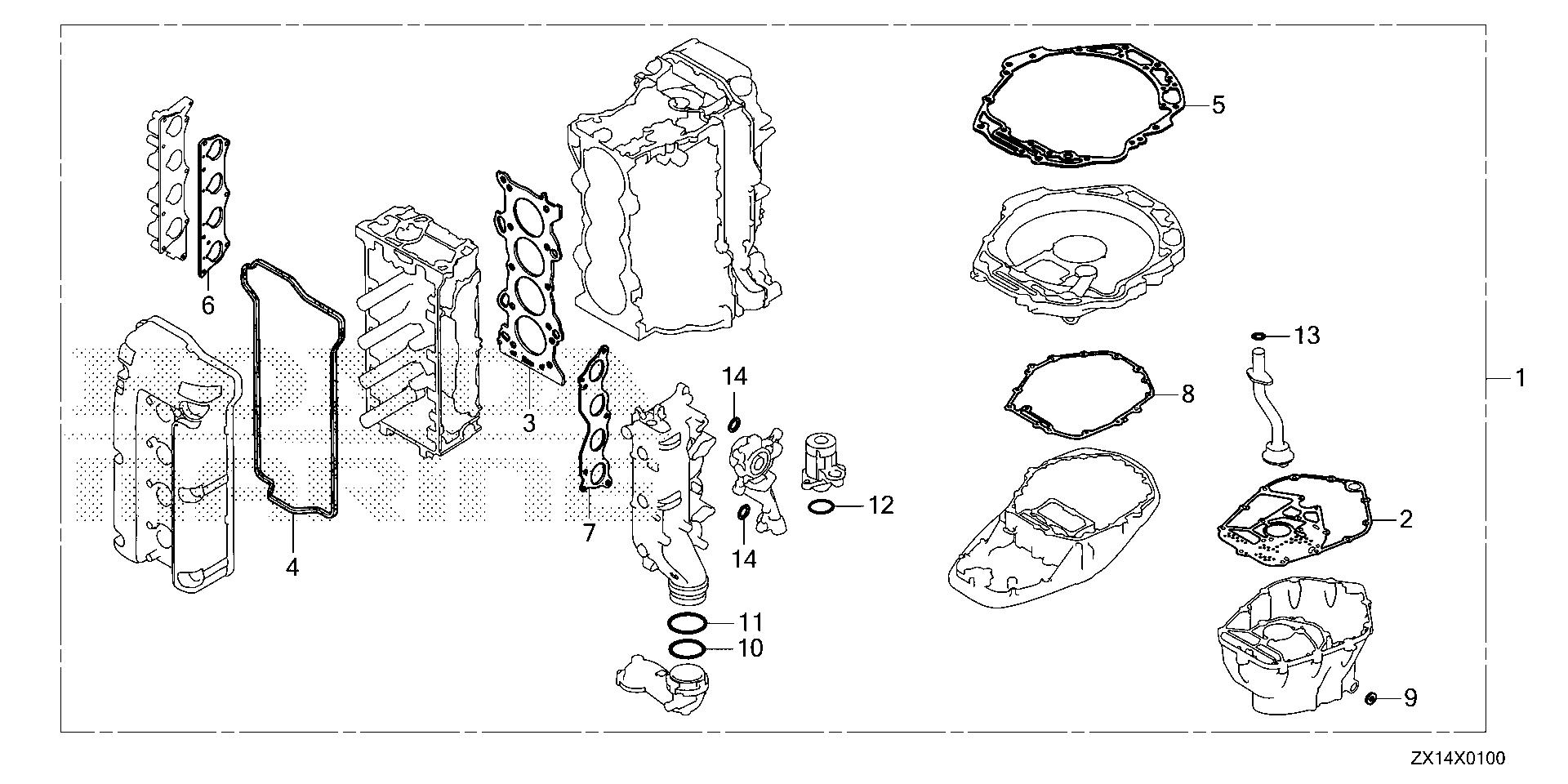 BF115 BF115D gasket kit exploded parts diagram with numbered part references