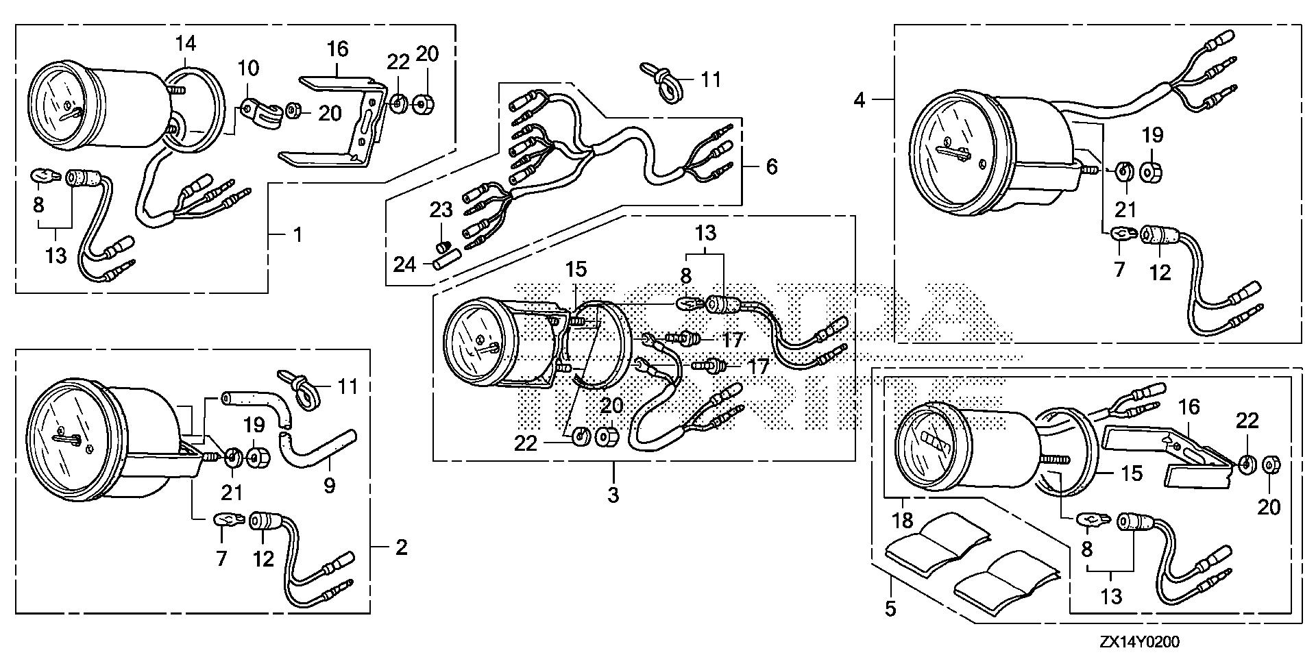 BF115 BF115D meter exploded parts diagram with numbered part references