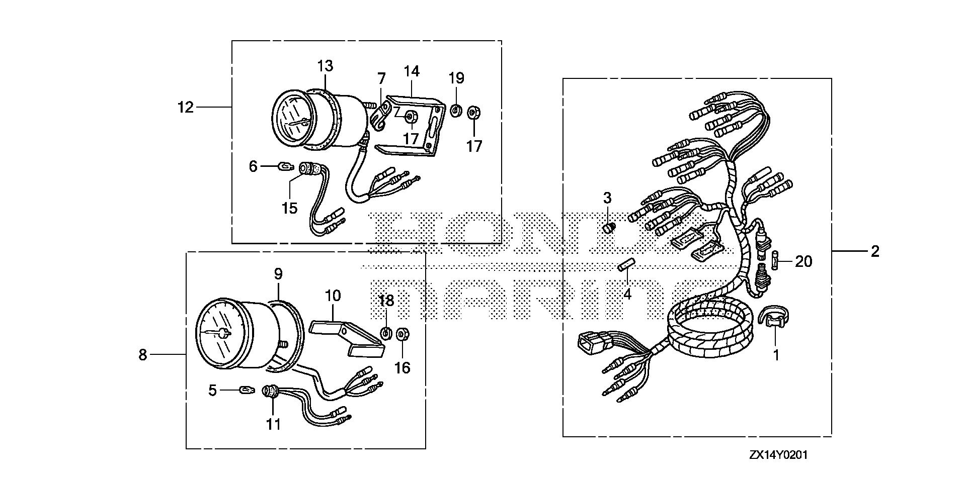 BF115 BF115D meter kit (analog) exploded parts diagram with numbered part references