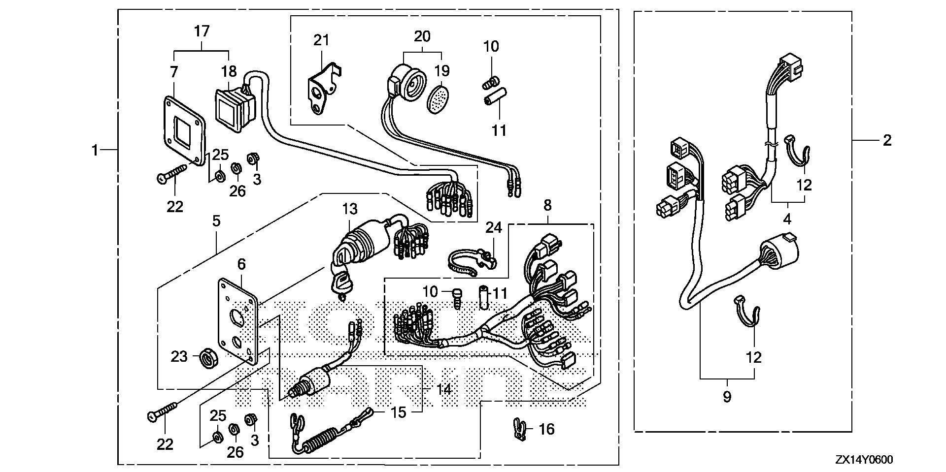 BF115 BF115D control panel (1) exploded parts diagram with numbered part references