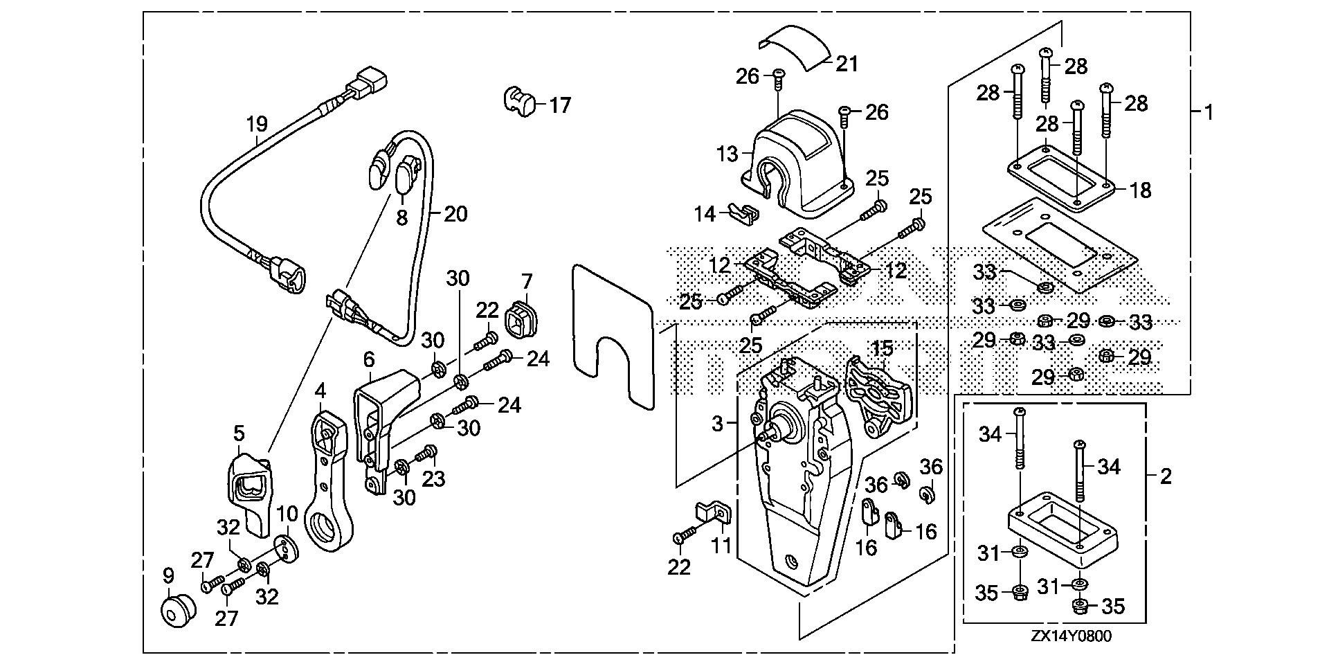 BF115 BF115D remote control (top mount single type) (r.) exploded parts diagram with numbered part references