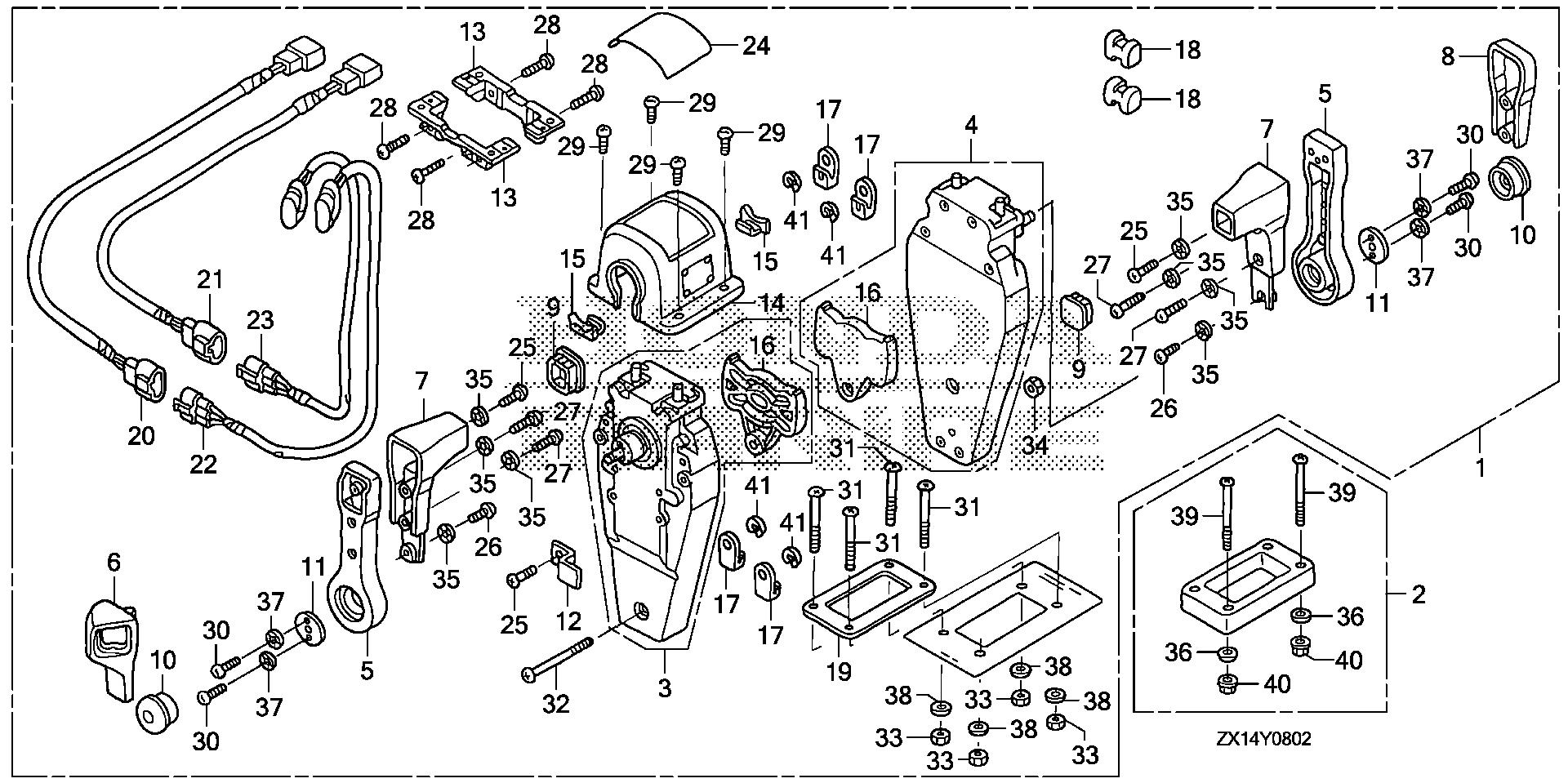 BF115 BF115D remote control (top mount dual type) (r.) exploded parts diagram with numbered part references