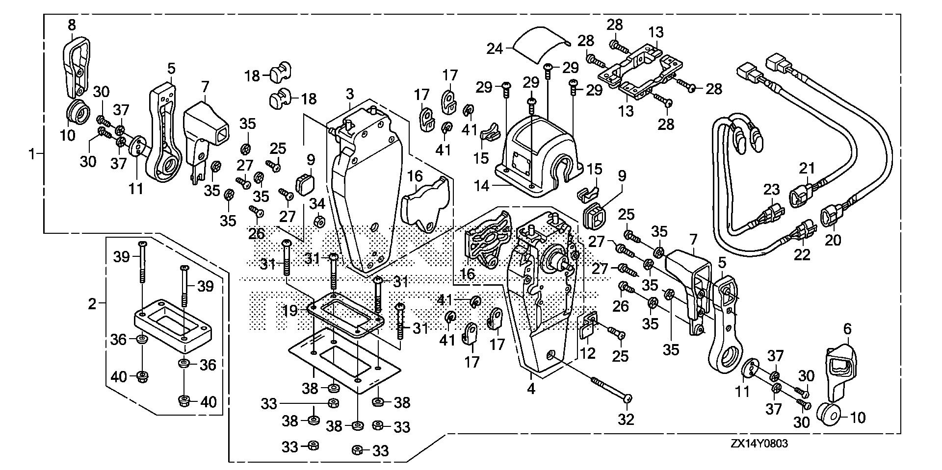 BF115 BF115D remote control (top mount dual type) (l.) exploded parts diagram with numbered part references