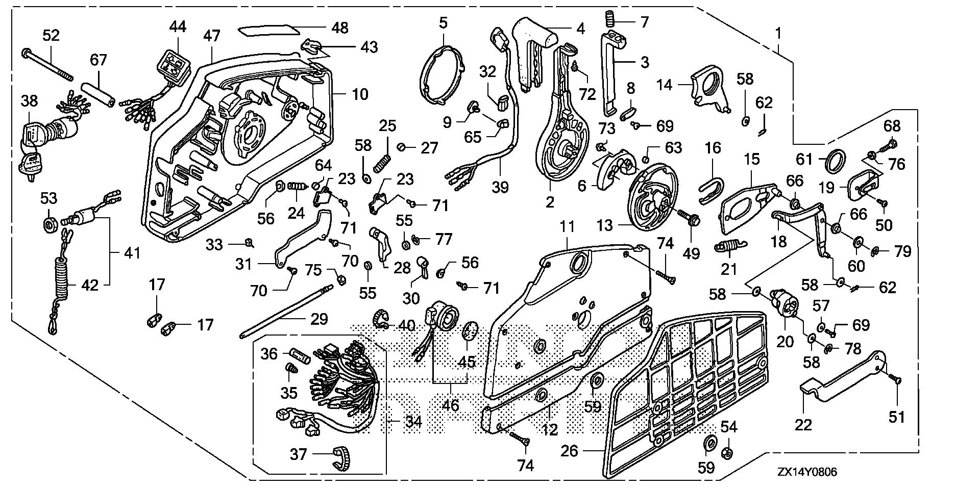 BF115 BF115D remote control (hi-lex)  (handle cap = gray) exploded parts diagram with numbered part references