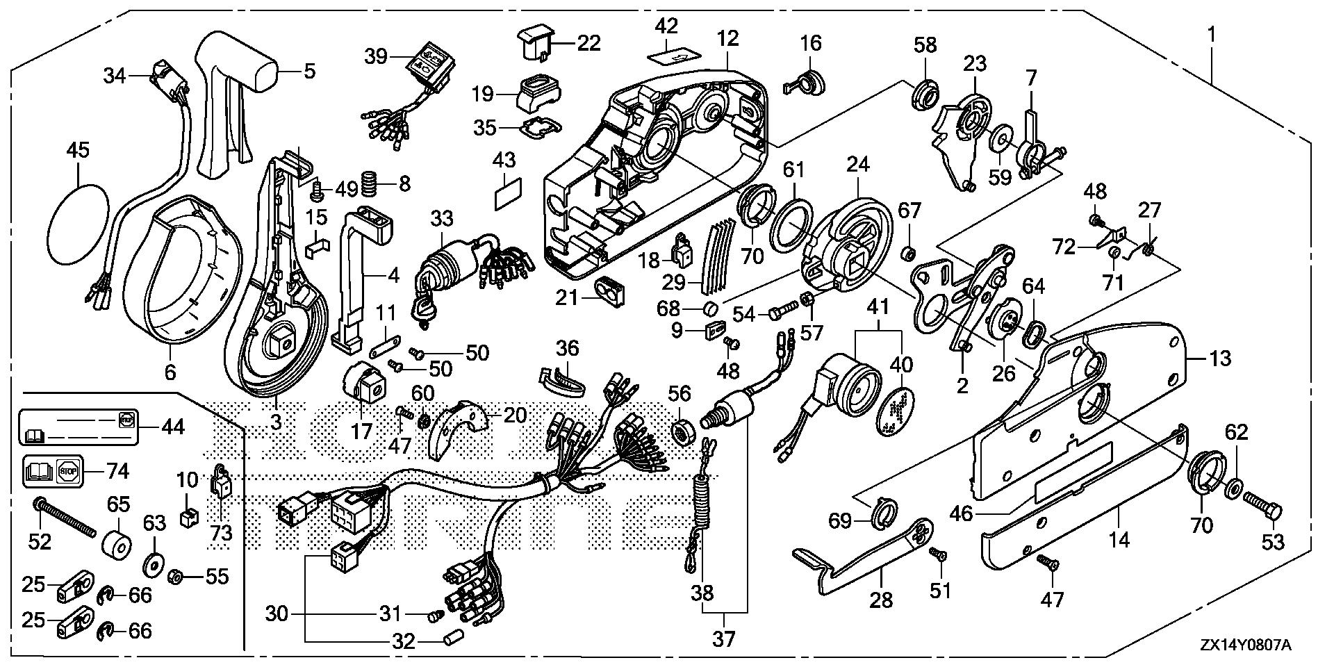 BF115 BF115D remote control (nhk mec) (handle cap = chrome) exploded parts diagram with numbered part references