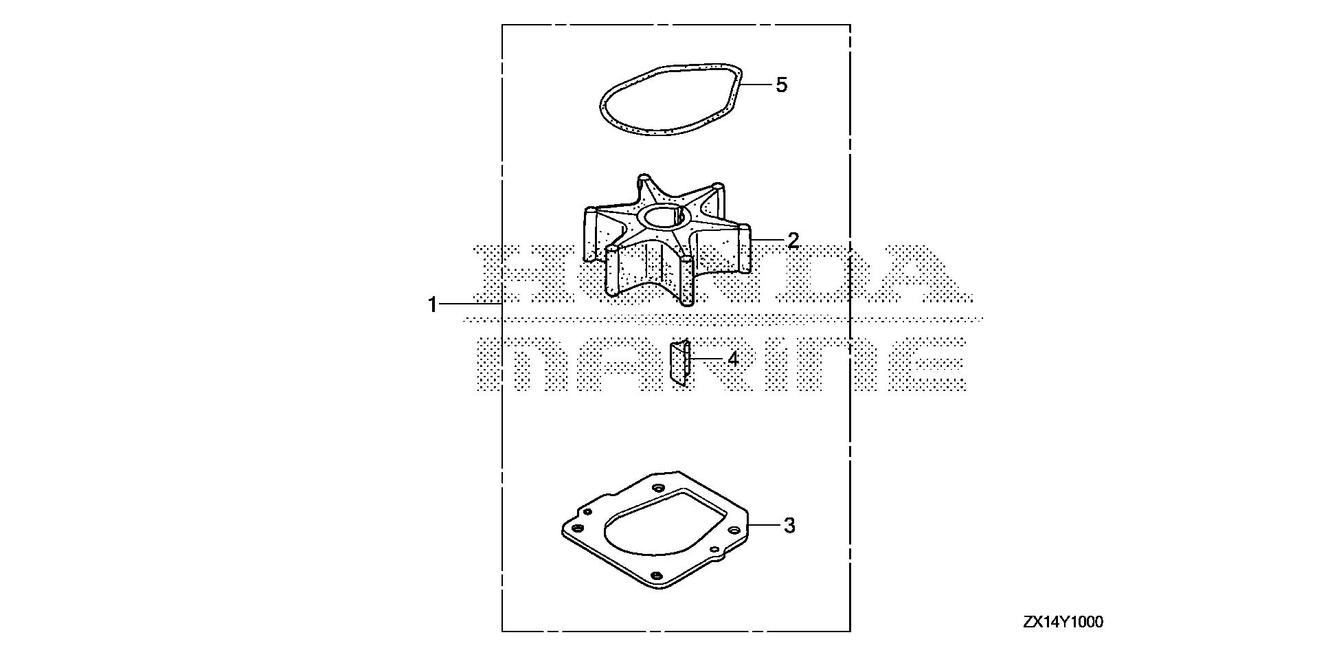 BF115 BF115D water pump impeller kit  (1) exploded parts diagram with numbered part references