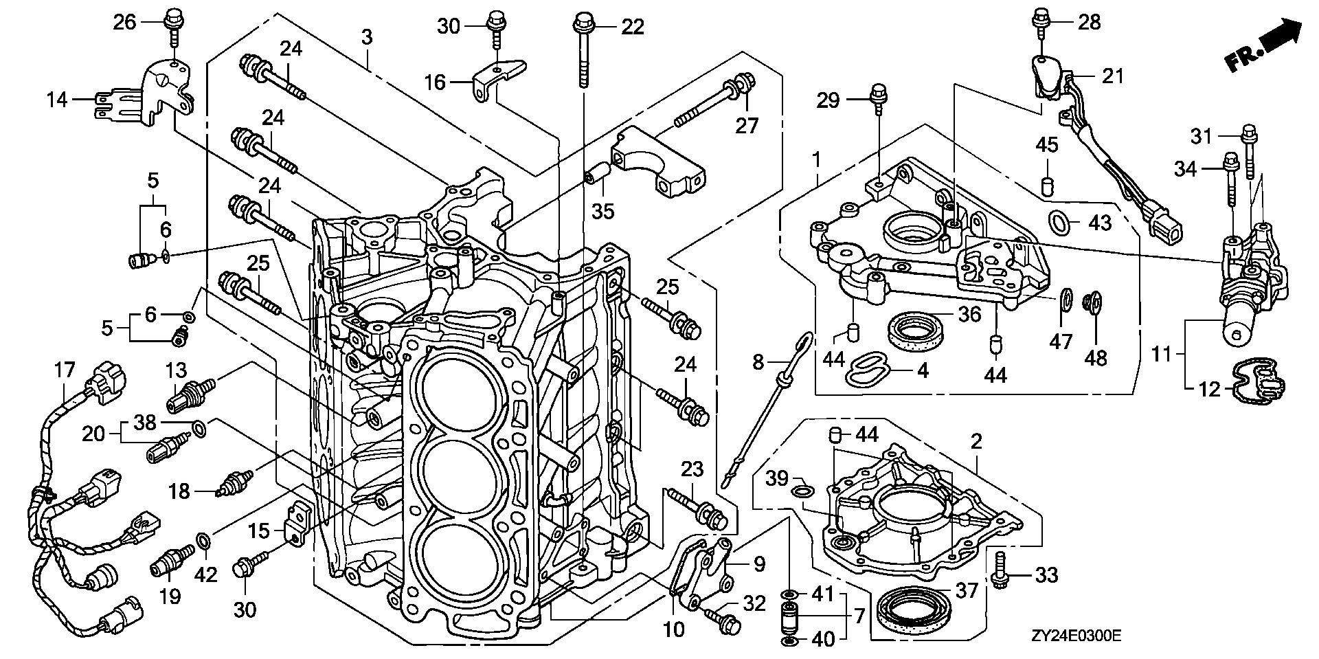 BF225 BF225A2 cylinder block exploded parts diagram with numbered part references