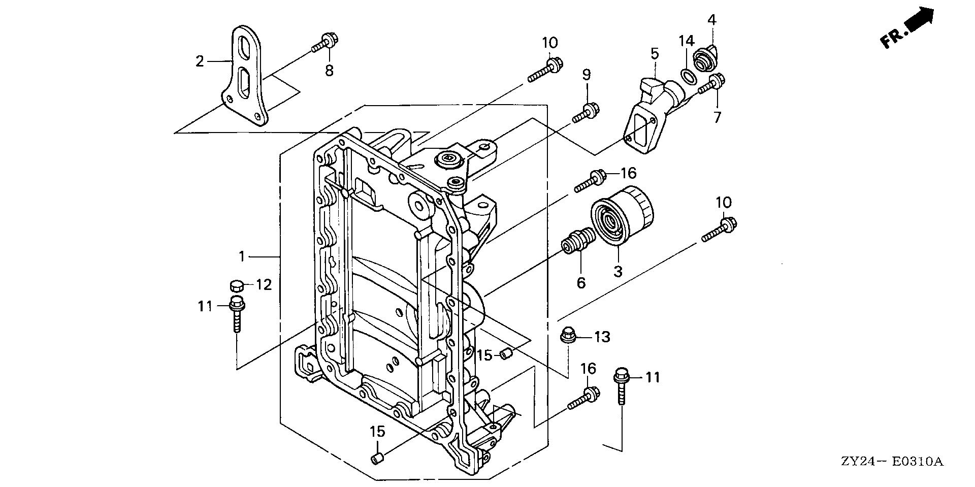 BF225 BF225A2 crankcase exploded parts diagram with numbered part references