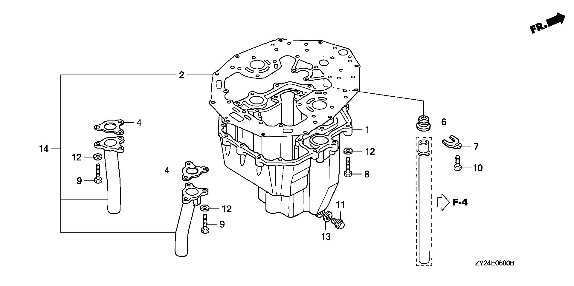 BF225 BF225A2 oil pan exploded parts diagram with numbered part references