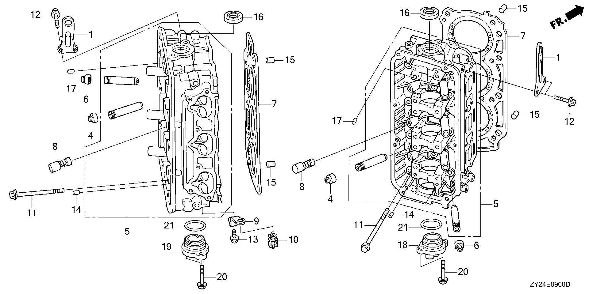 BF225 BF225A2 cylinder head exploded parts diagram with numbered part references
