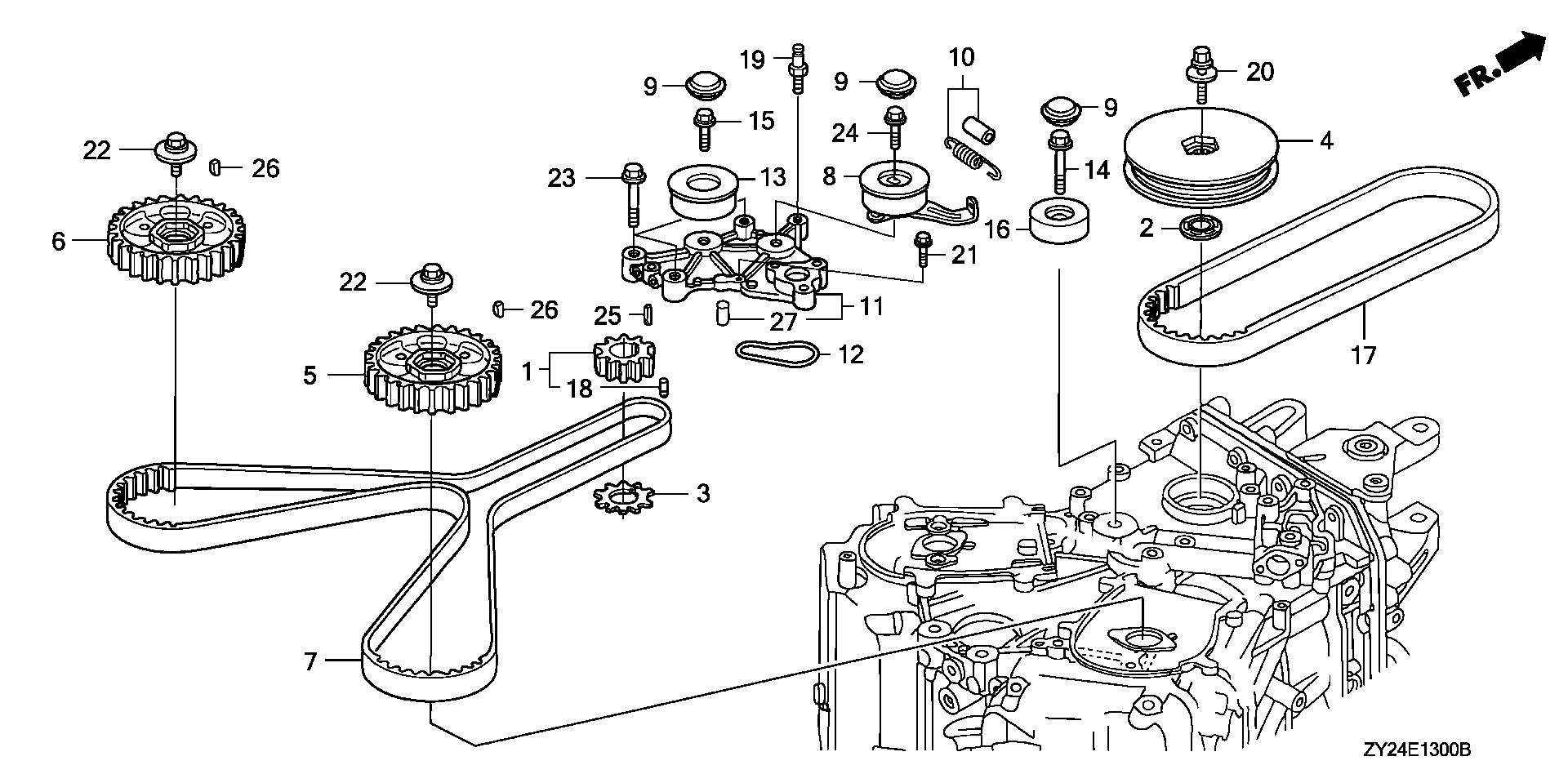 BF225 BF225A2 timing belt exploded parts diagram with numbered part references