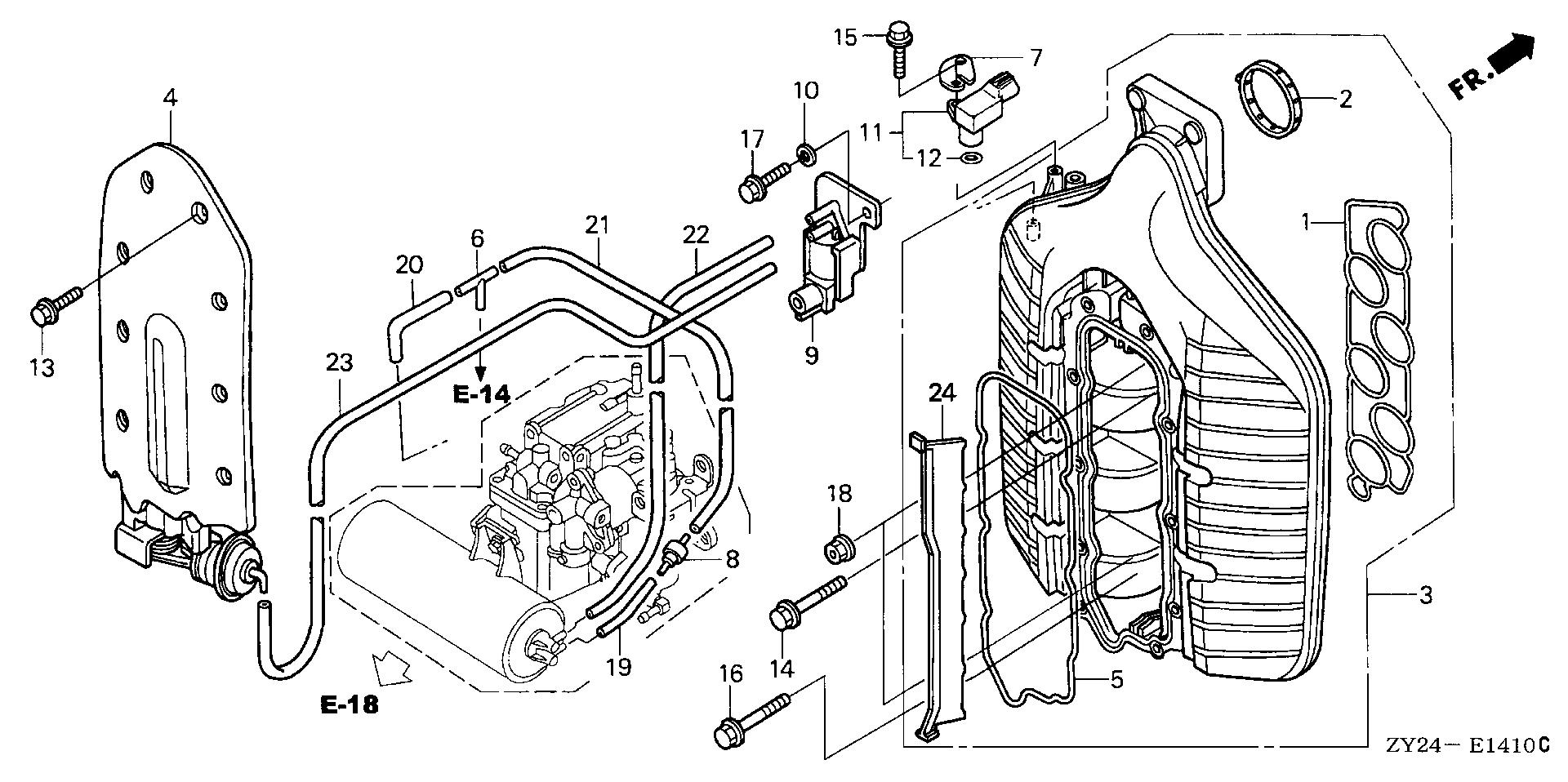 BF225 BF225A2 intake manifold exploded parts diagram with numbered part references