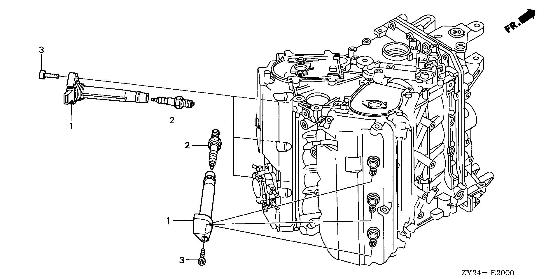 BF225 BF225A2 spark plug exploded parts diagram with numbered part references