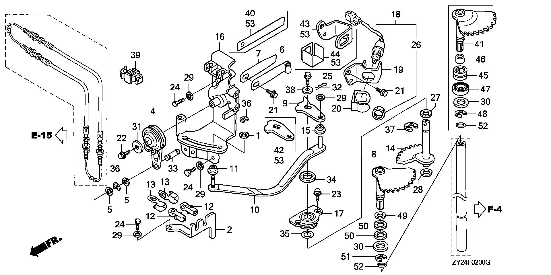 BF225 BF225A2 shift shaft exploded parts diagram with numbered part references