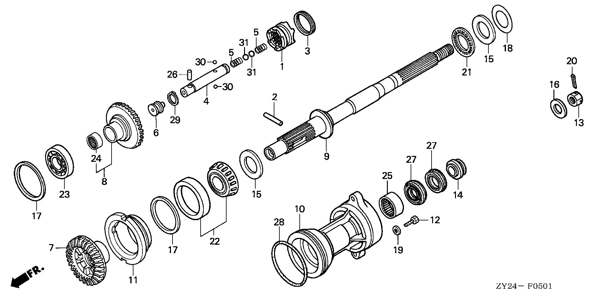 BF225 BF225A2 propeller shaft (2) exploded parts diagram with numbered part references