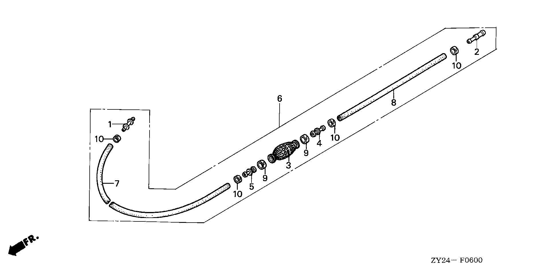 BF225 BF225A2 fuel tube exploded parts diagram with numbered part references