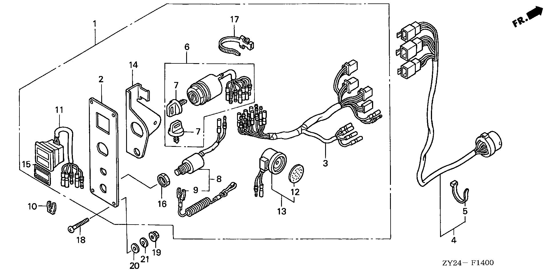 BF225 BF225A2 control panel exploded parts diagram with numbered part references